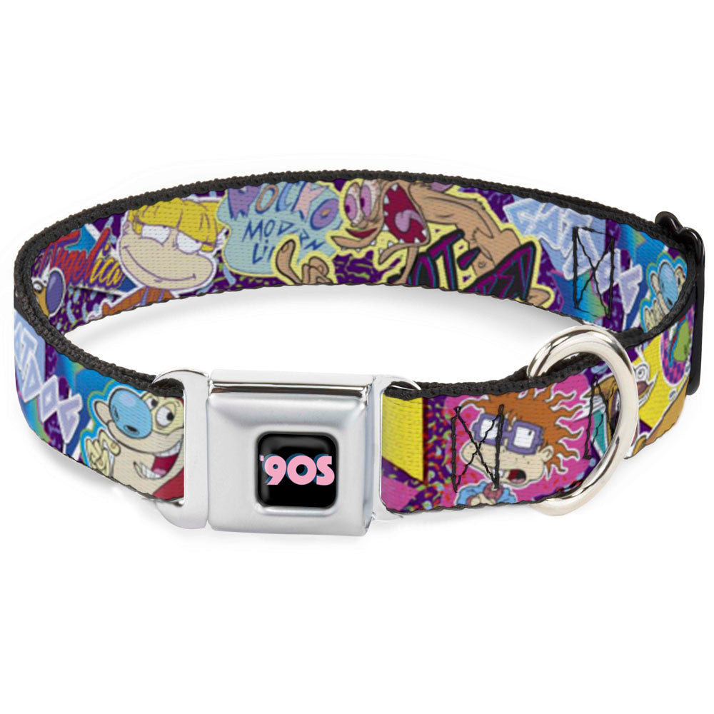 Nick 90S Icon Black/Blue/Pink Seatbelt Buckle Collar - Nick 90s Rewind 7-Character/4-Logo Collage