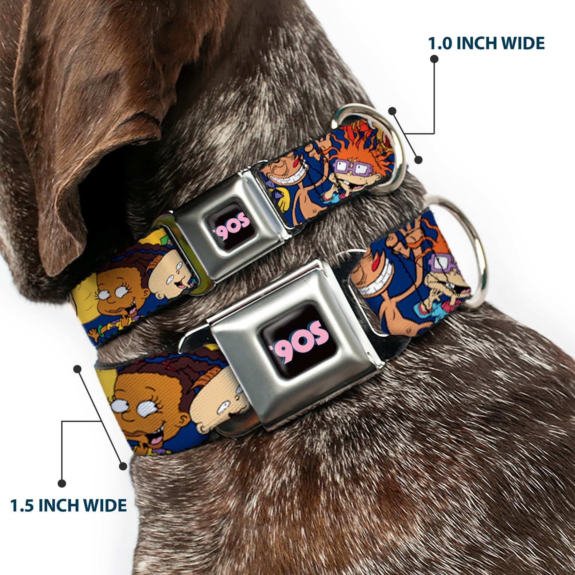 Nick 90S Icon Full Color Black/Blue/Pink Seatbelt Buckle Collar - Nick 90s Rewind 16-Character Poses Navy Blue