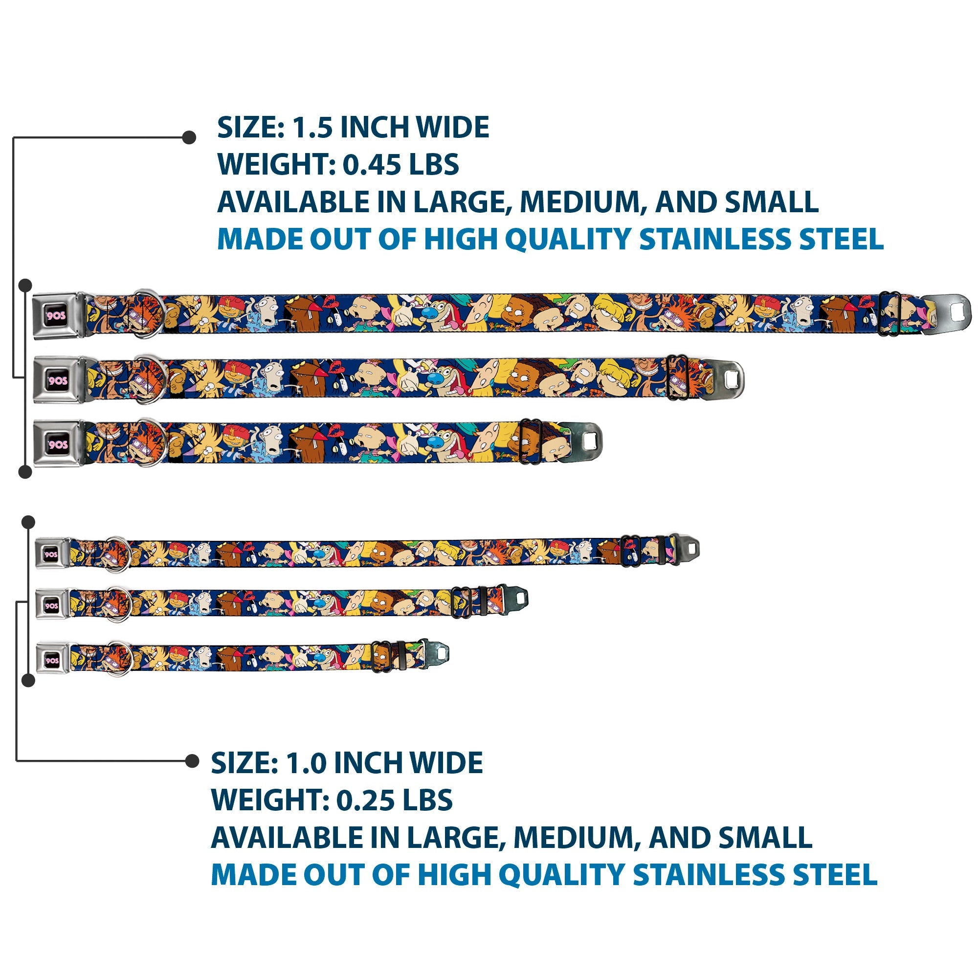 Nick 90S Icon Full Color Black/Blue/Pink Seatbelt Buckle Collar - Nick 90s Rewind 16-Character Poses Navy Blue