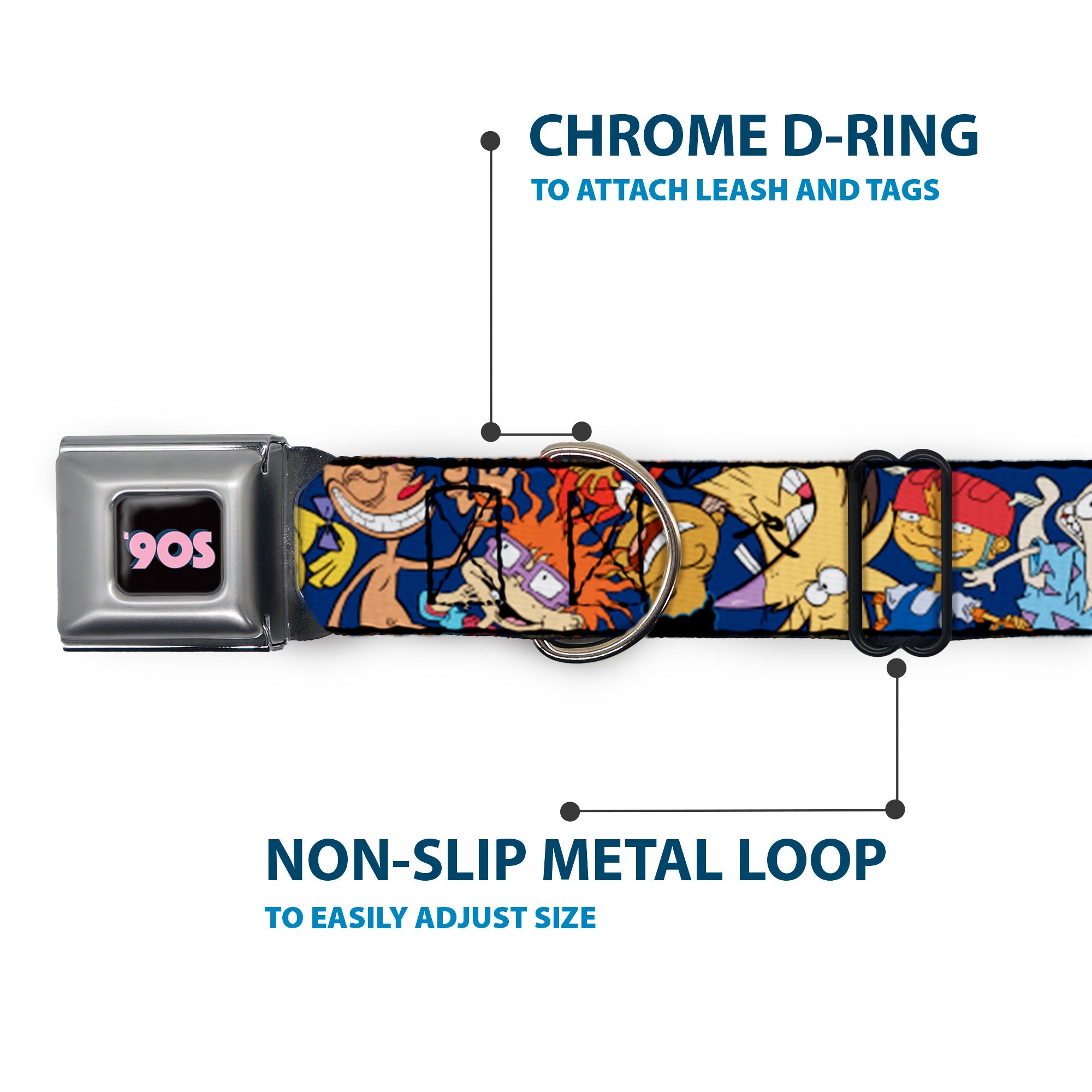 Nick 90S Icon Full Color Black/Blue/Pink Seatbelt Buckle Collar - Nick 90s Rewind 16-Character Poses Navy Blue