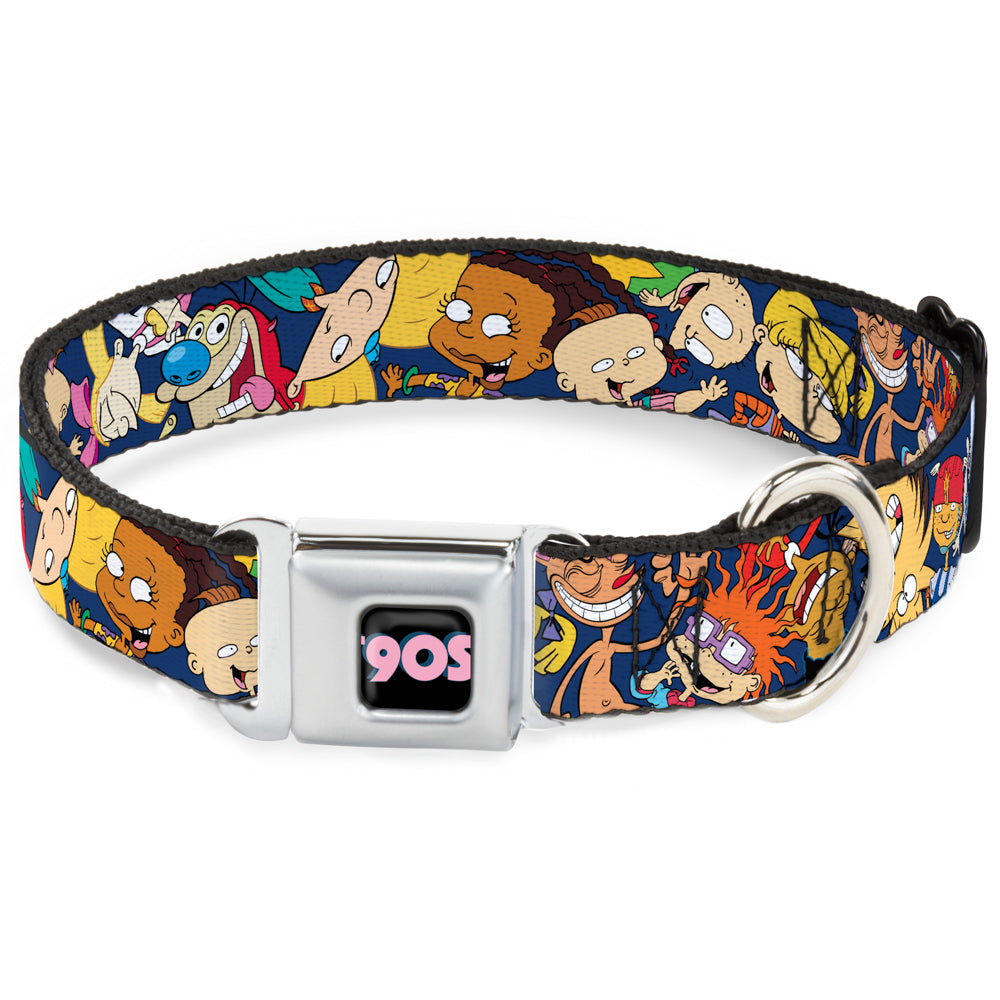 Nick 90S Icon Full Color Black/Blue/Pink Seatbelt Buckle Collar - Nick 90s Rewind 16-Character Poses Navy Blue