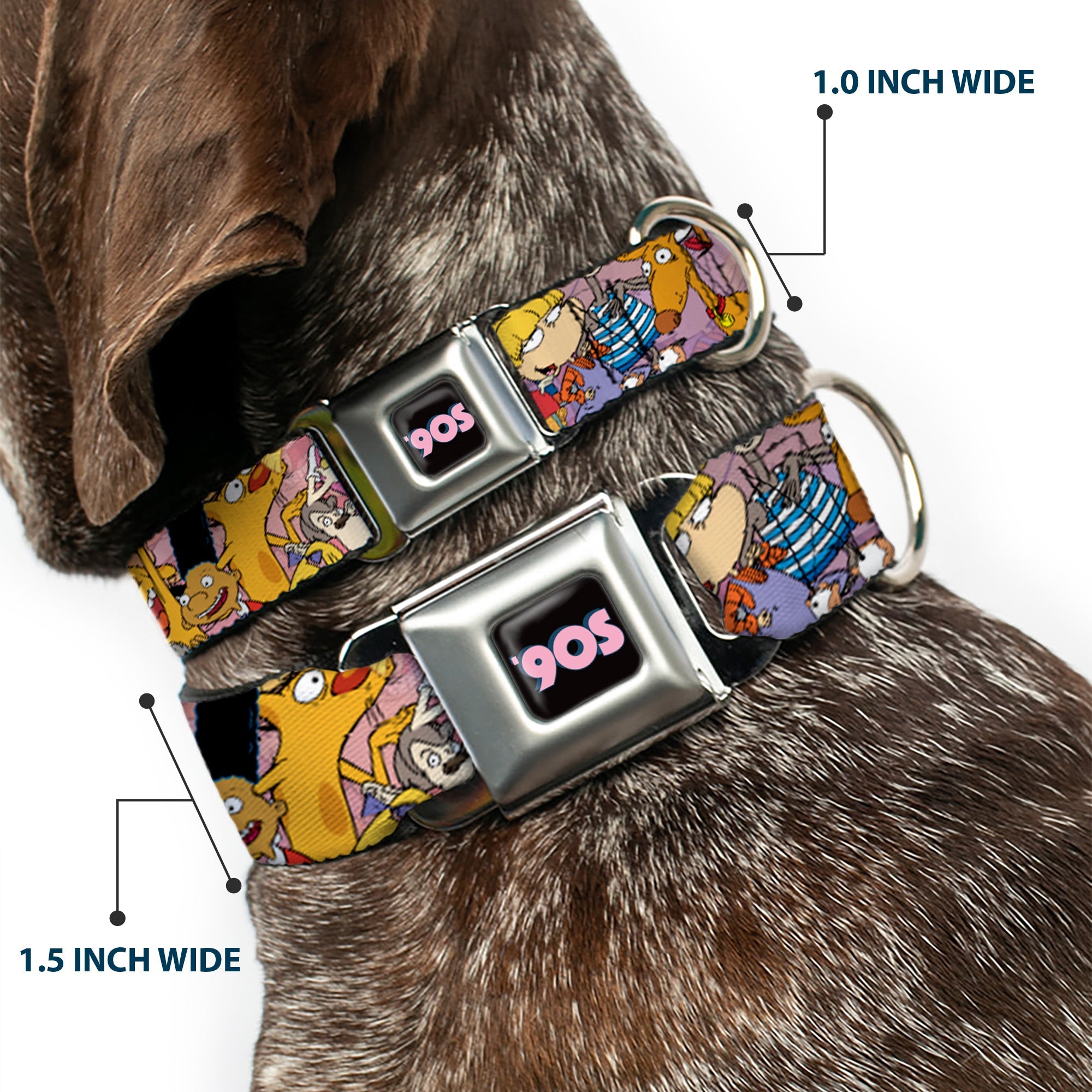 Nick 90S Icon Black/Blue/Pink Seatbelt Buckle Collar - Nick 90s Rewind Character Mash Up Collage2 Pinks