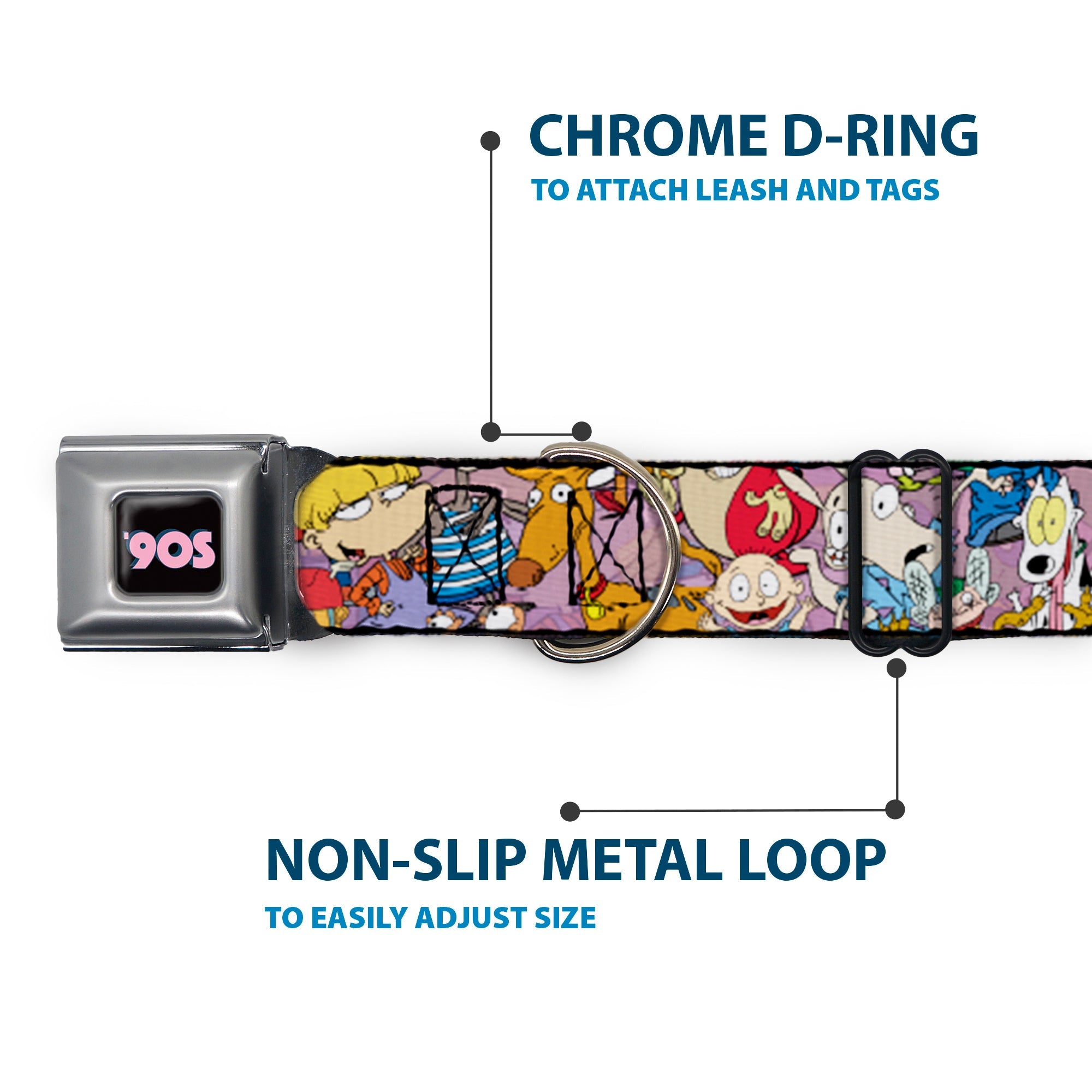 Nick 90S Icon Black/Blue/Pink Seatbelt Buckle Collar - Nick 90s Rewind Character Mash Up Collage2 Pinks