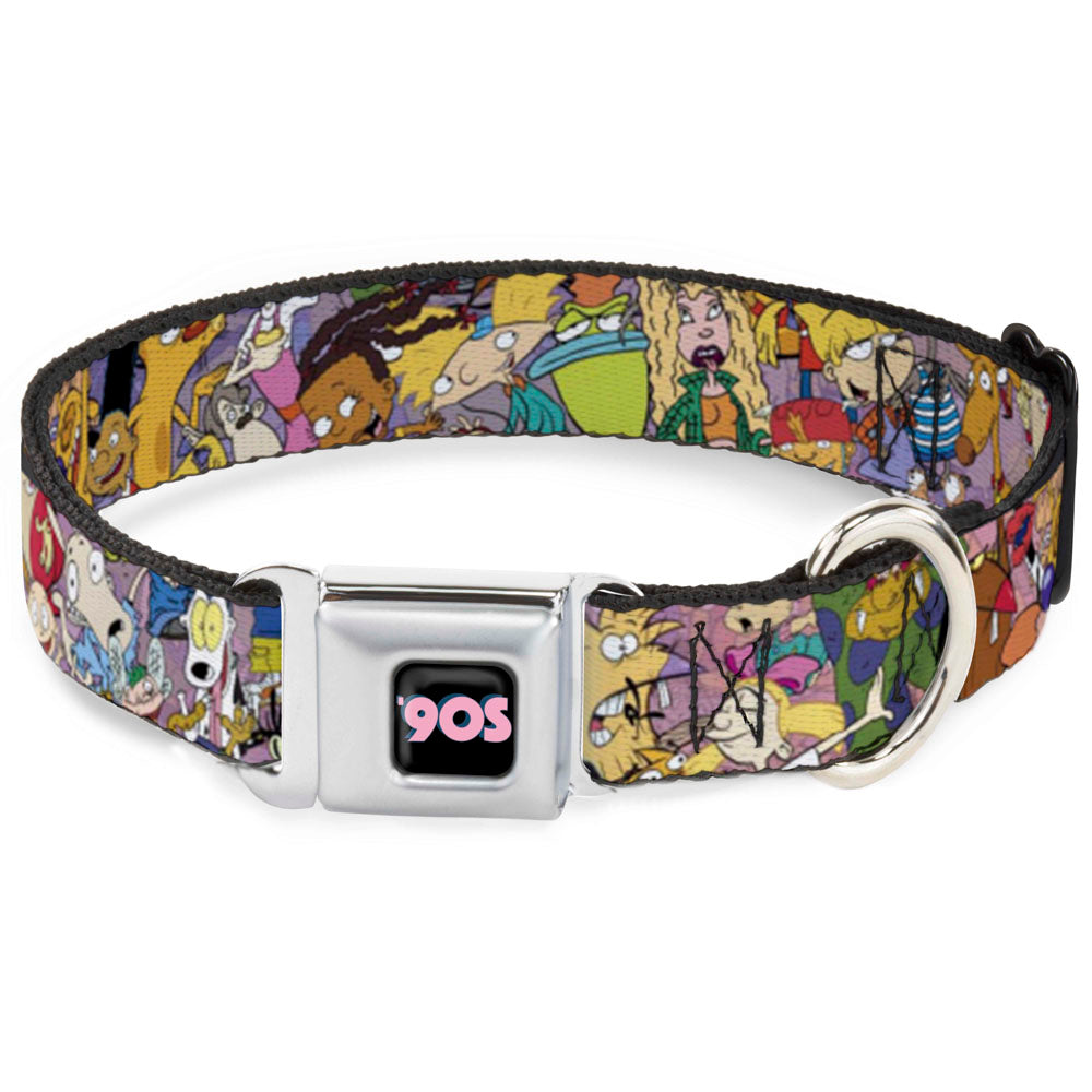 Nick 90S Icon Black/Blue/Pink Seatbelt Buckle Collar - Nick 90s Rewind Character Mash Up Collage2 Pinks