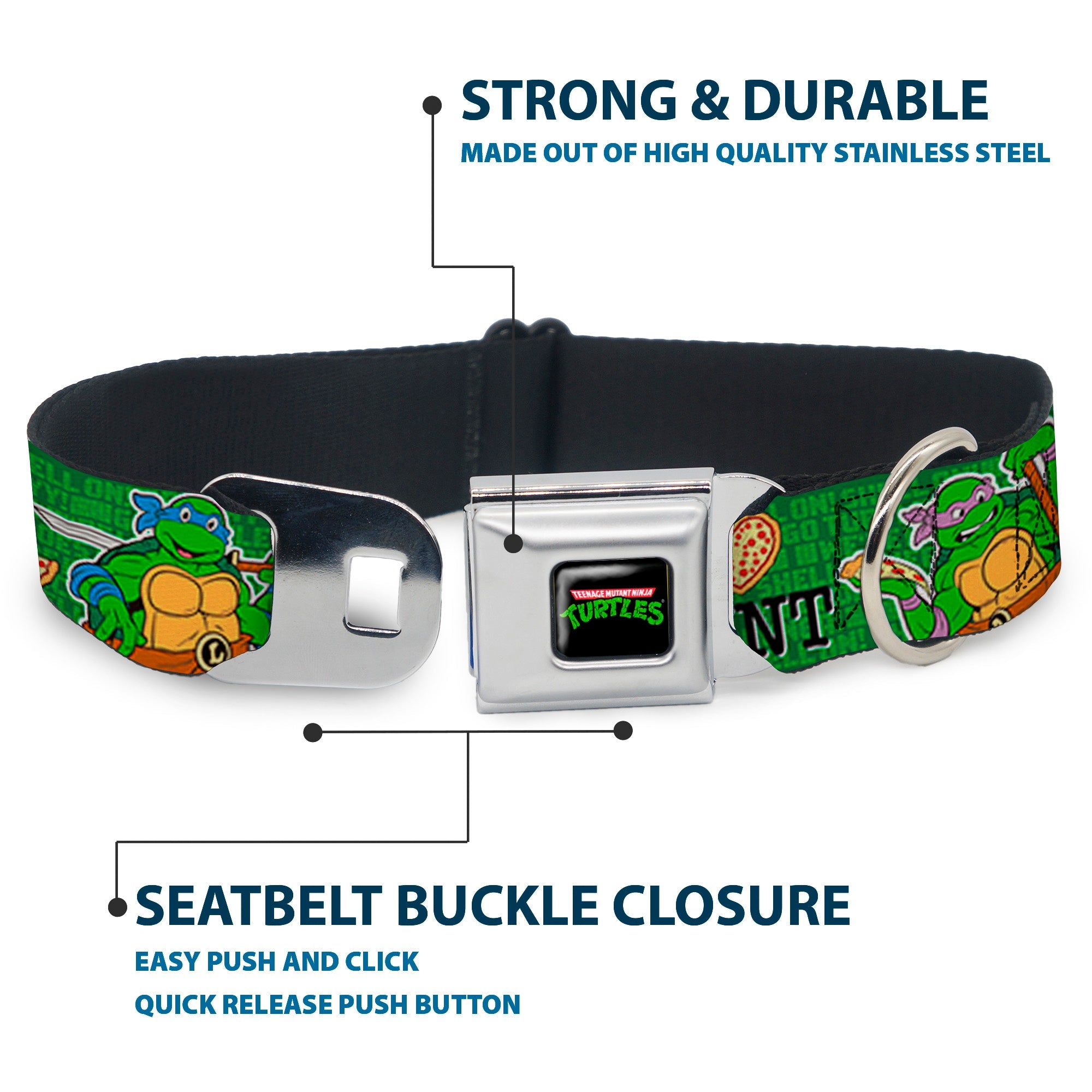 Classic TEENAGE MUTANT NINJA TURTLES Logo Seatbelt Buckle Collar - I 
