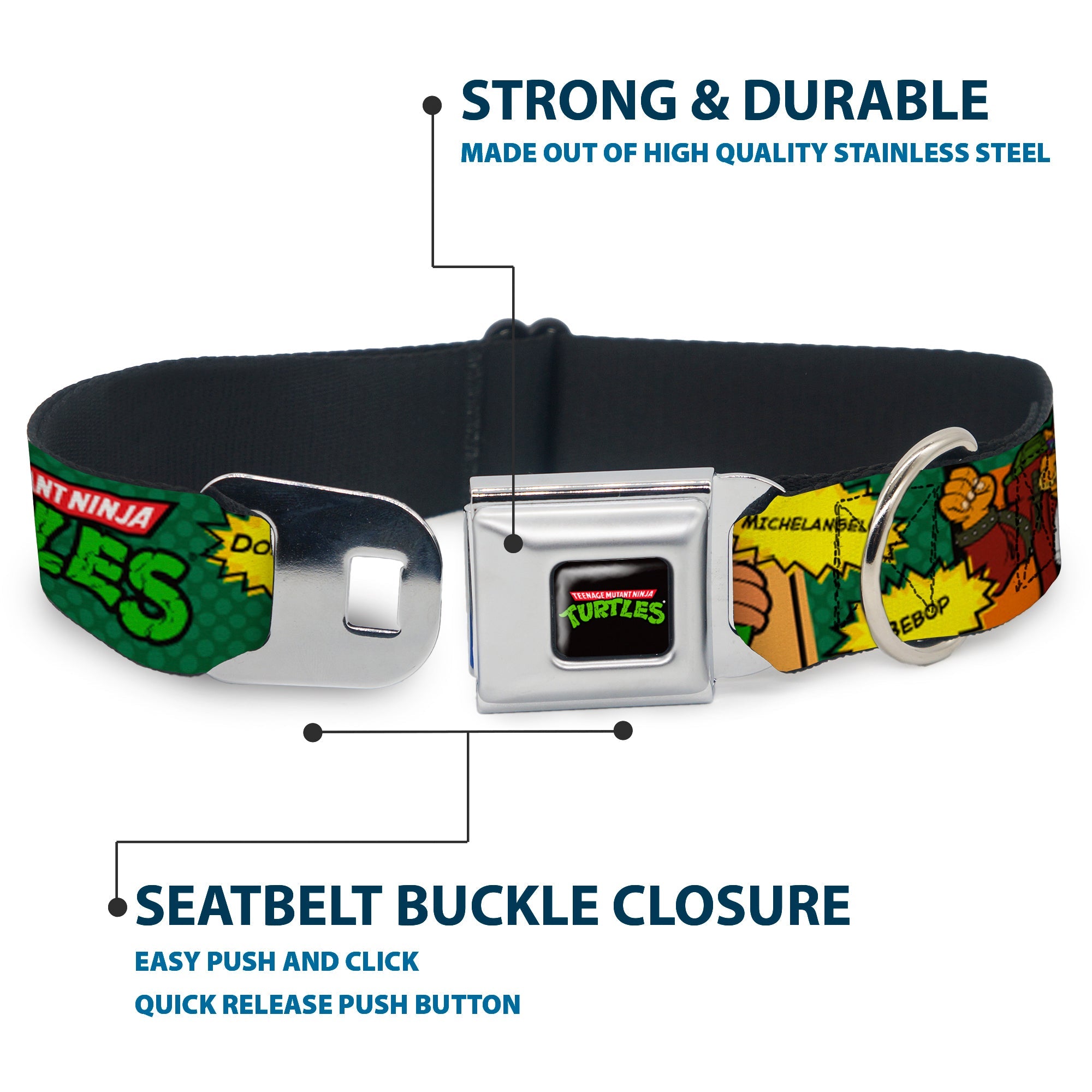 Classic TEENAGE MUTANT NINJA TURTLES Logo Seatbelt Buckle Collar - Classic TEENAGE MUTANT NINJA TURTLES Character Comic Scenes