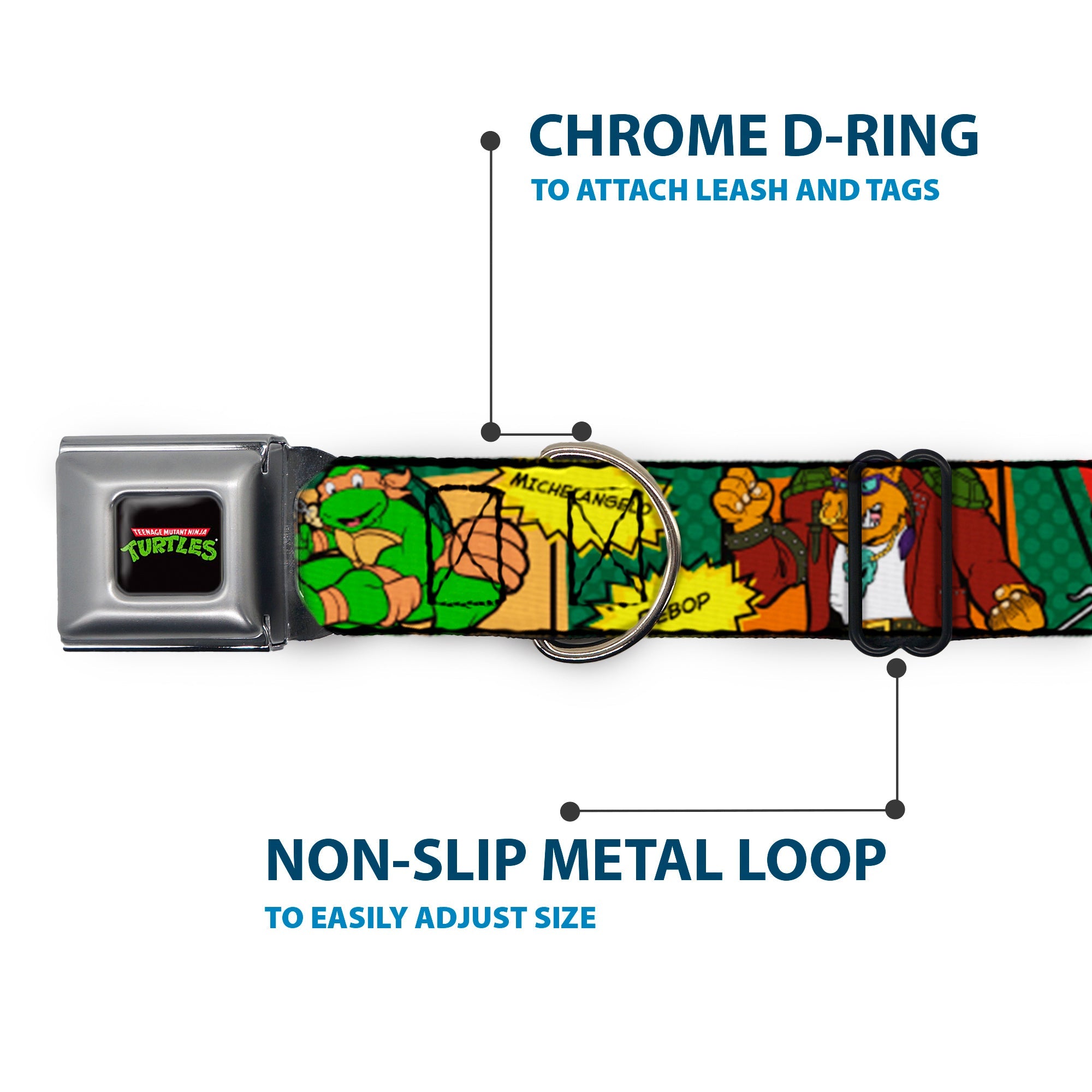 Classic TEENAGE MUTANT NINJA TURTLES Logo Seatbelt Buckle Collar - Classic TEENAGE MUTANT NINJA TURTLES Character Comic Scenes