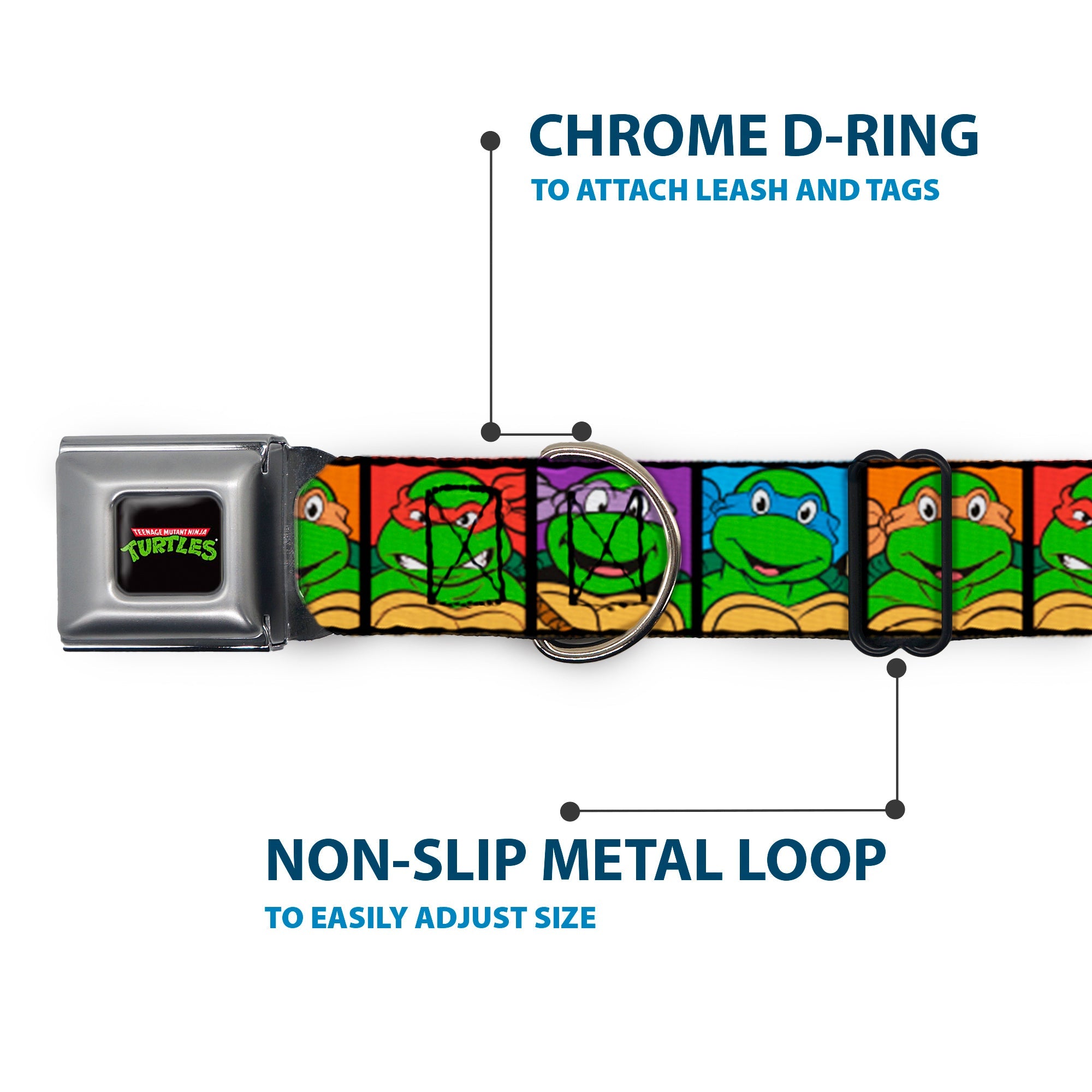 Classic TEENAGE MUTANT NINJA TURTLES Logo Seatbelt Buckle Collar - Classic Teenage Mutant Ninja Turtles Face Blocks Black/Multi Color
