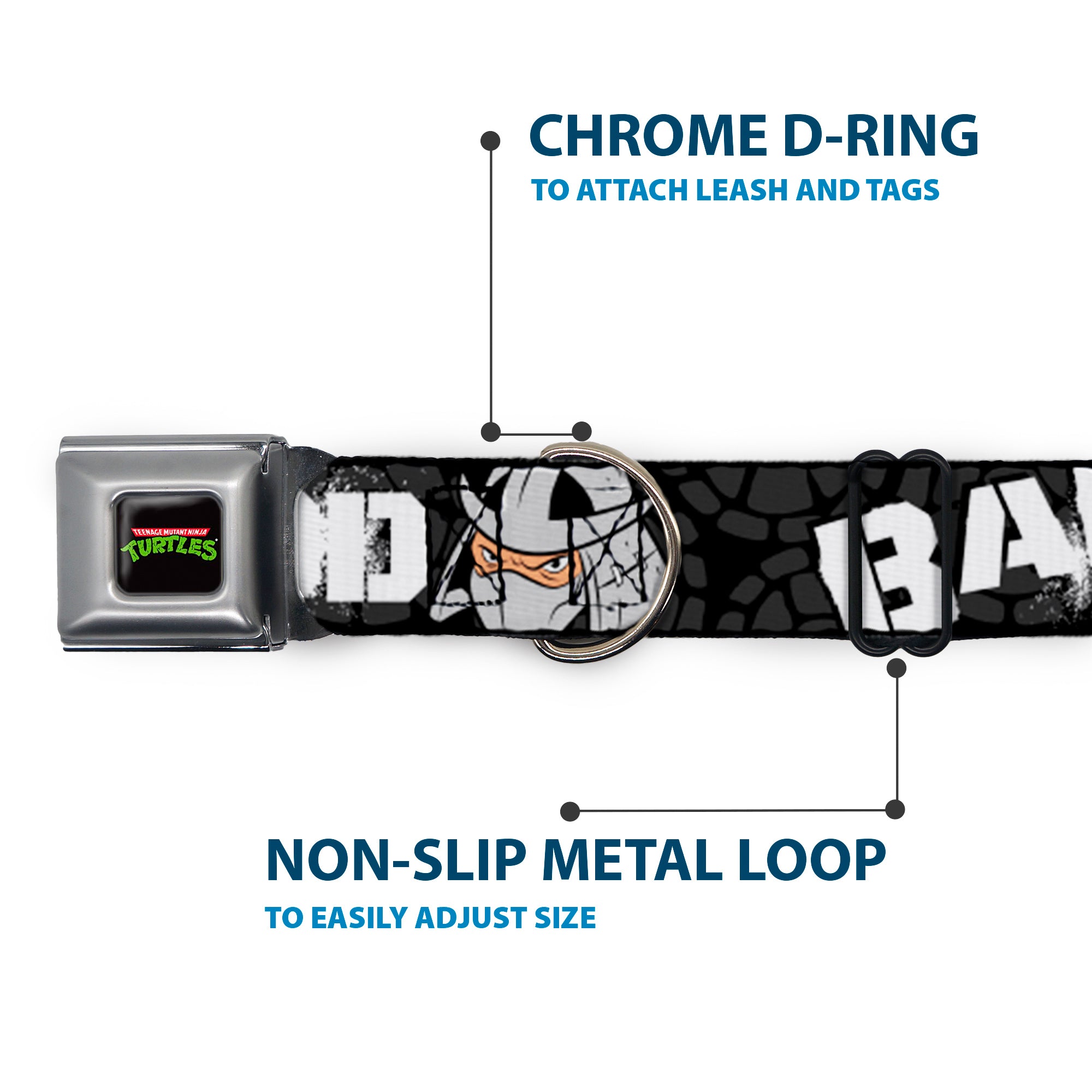 Classic TEENAGE MUTANT NINJA TURTLES Logo Seatbelt Buckle Collar - Shredder Poses BAD NEVER LOOKED THIS GOOD