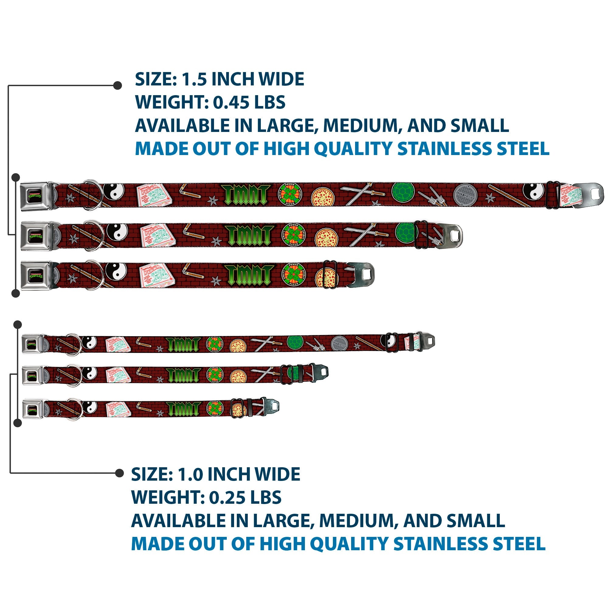 Classic TEENAGE MUTANT NINJA TURTLES Logo Seatbelt Buckle Collar - Classic TMNT Gear/Elements Brick Wall