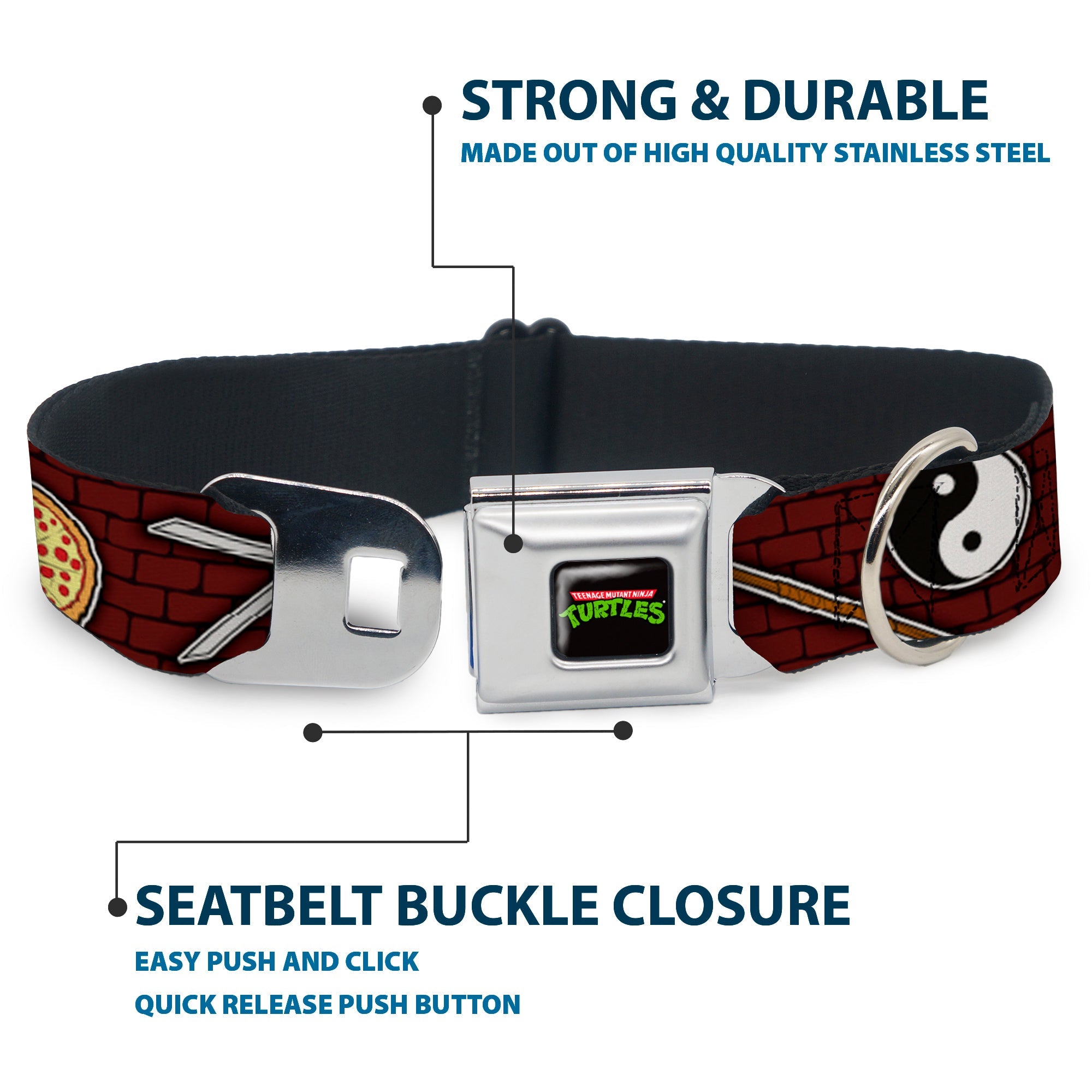 Classic TEENAGE MUTANT NINJA TURTLES Logo Seatbelt Buckle Collar - Classic TMNT Gear/Elements Brick Wall