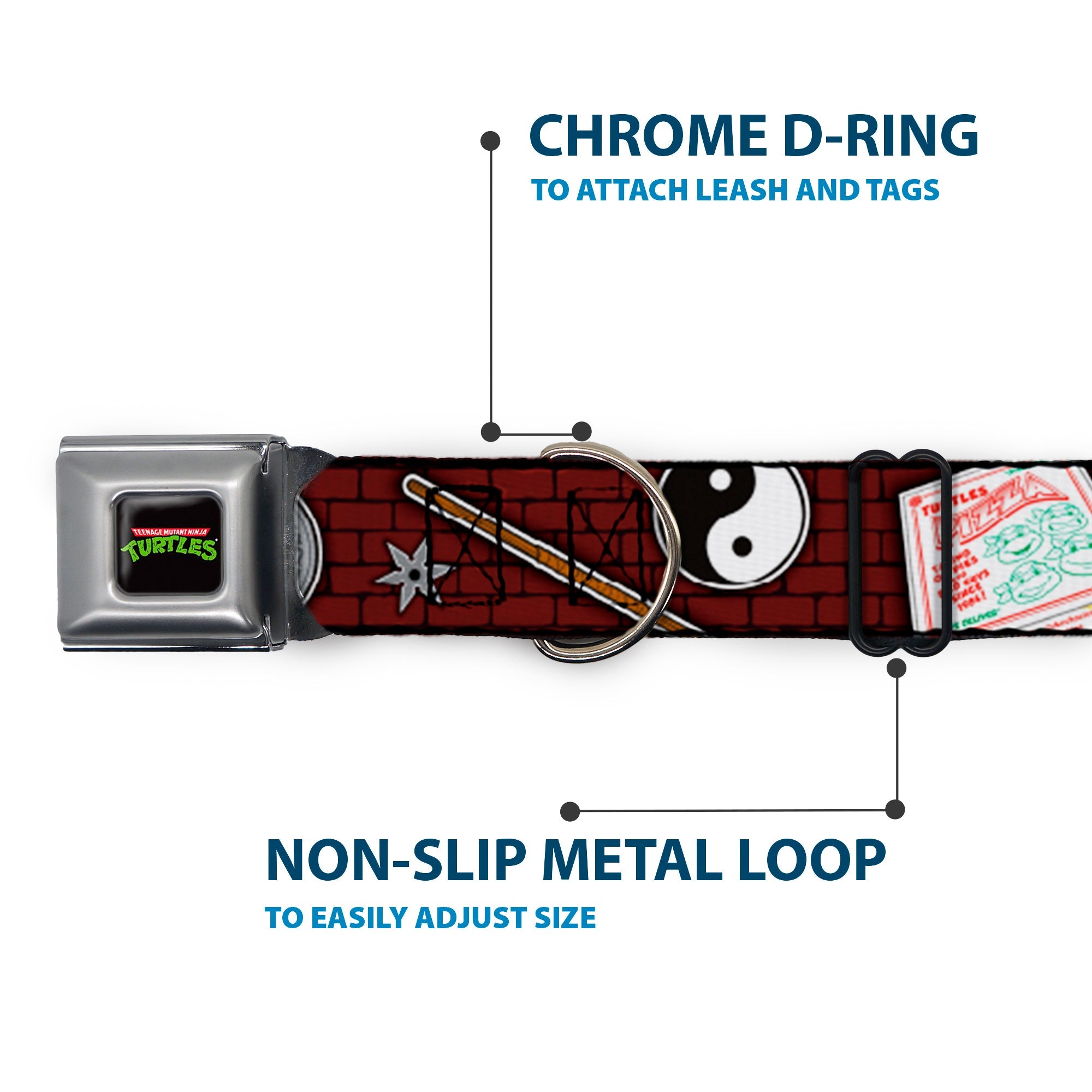 Classic TEENAGE MUTANT NINJA TURTLES Logo Seatbelt Buckle Collar - Classic TMNT Gear/Elements Brick Wall