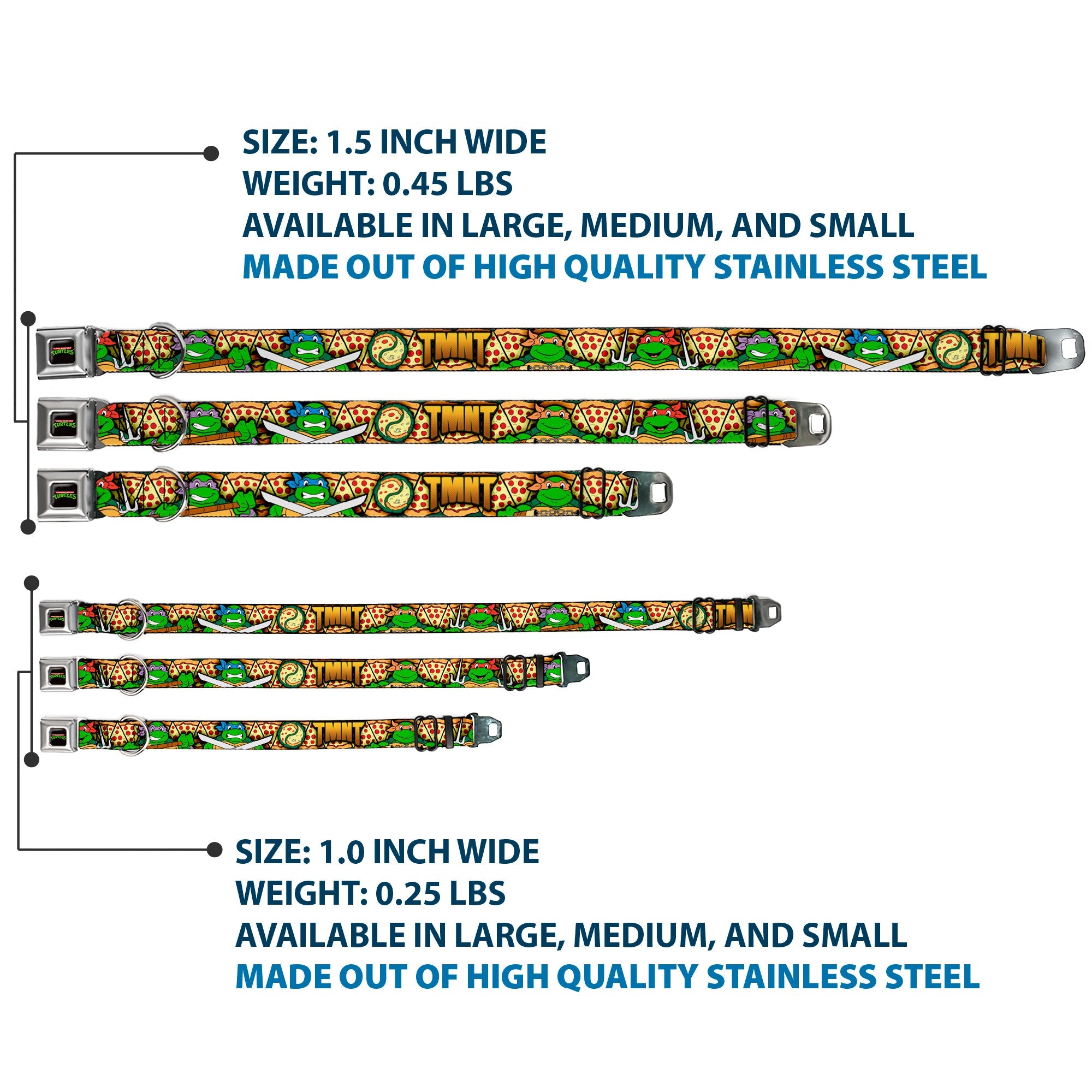 Classic TEENAGE MUTANT NINJA TURTLES Logo Seatbelt Buckle Collar - Classic Teenage Mutant Ninja Turtles Turtle Poses/Pizza Slices
