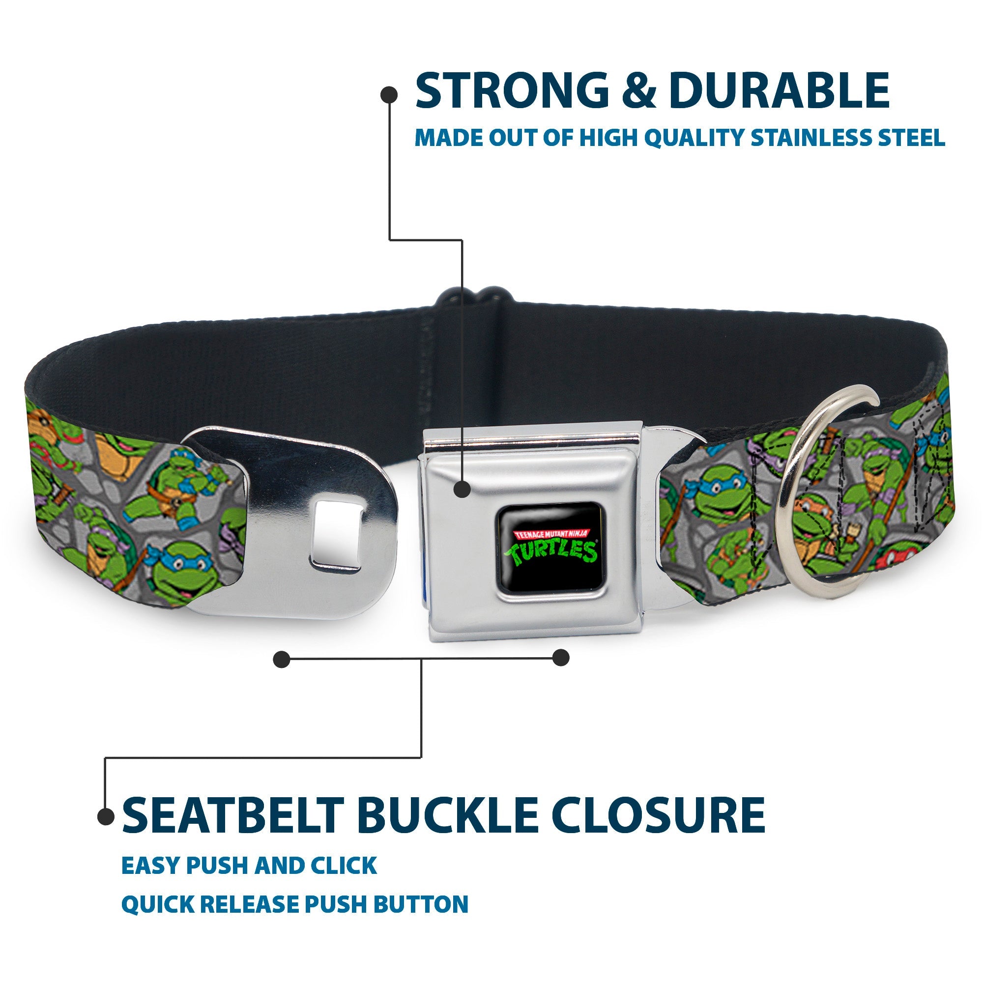 Classic TEENAGE MUTANT NINJA TURTLES Logo Seatbelt Buckle Collar - Classic Teenage Mutant Ninja Turtles Expression & Pose Turtle Shell Collage Lavender