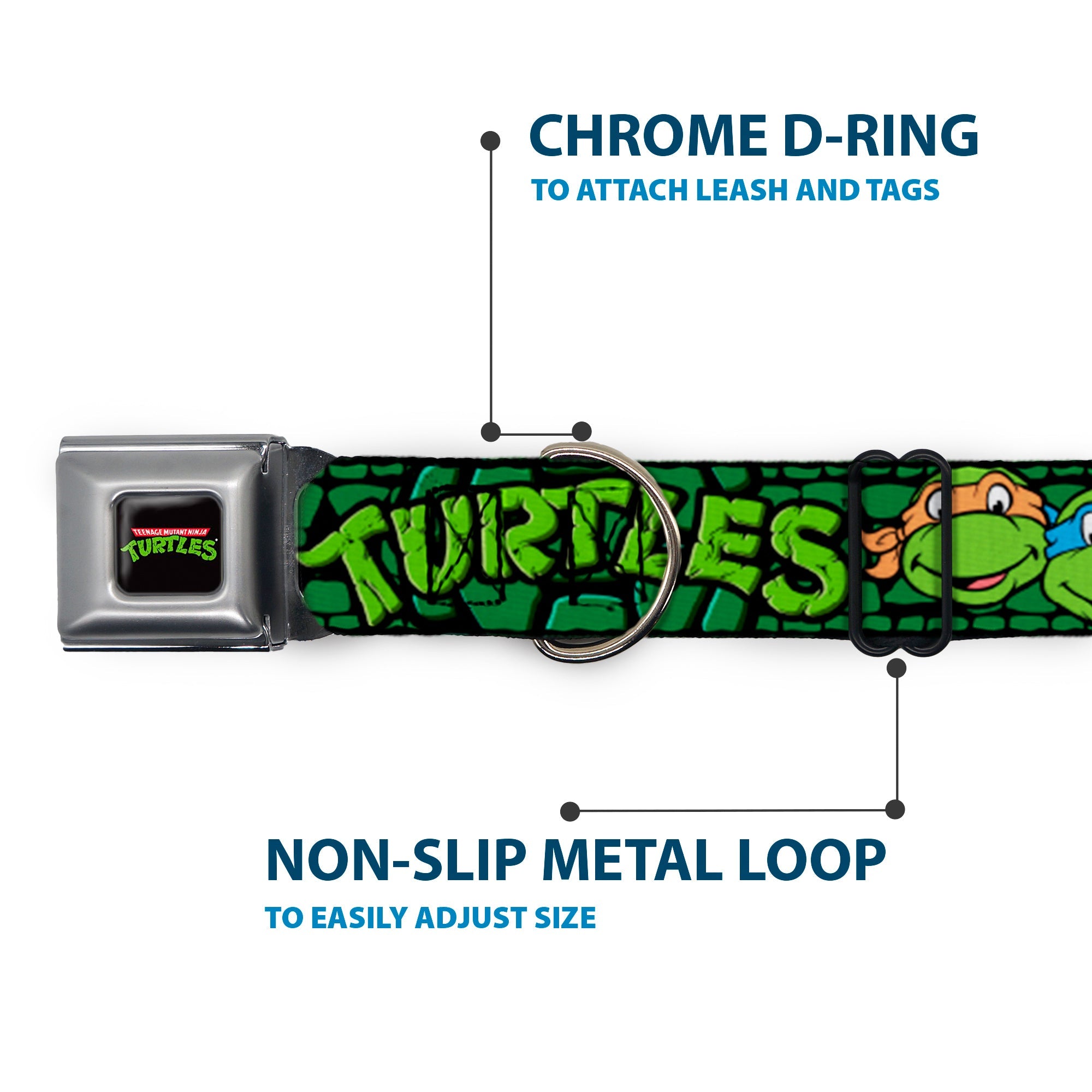Classic TEENAGE MUTANT NINJA TURTLES Logo Seatbelt Buckle Collar - Classic Teenage Mutant Ninja Turtles Group Faces/TURTLES Turtle Shell Black/Green