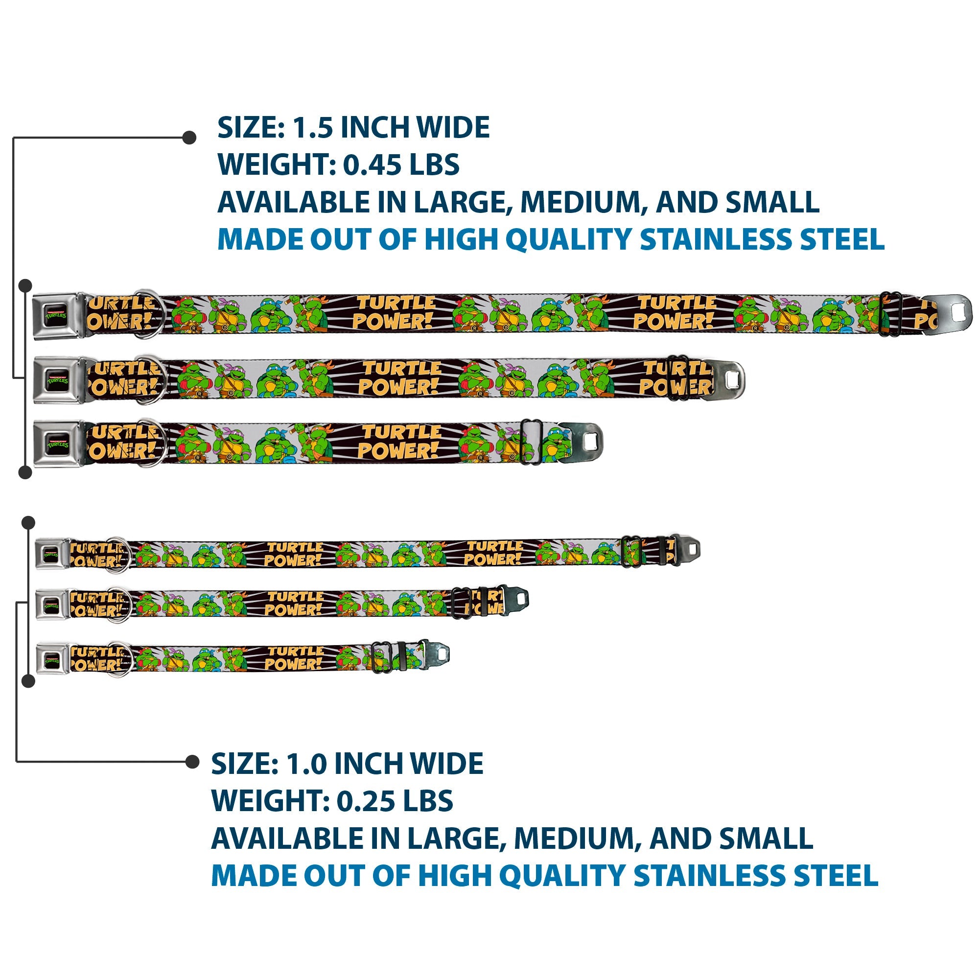 Classic TEENAGE MUTANT NINJA TURTLES Logo Seatbelt Buckle Collar - Classic Teenage Mutant Ninja Turtles Group Pose/TURTLE POWER!