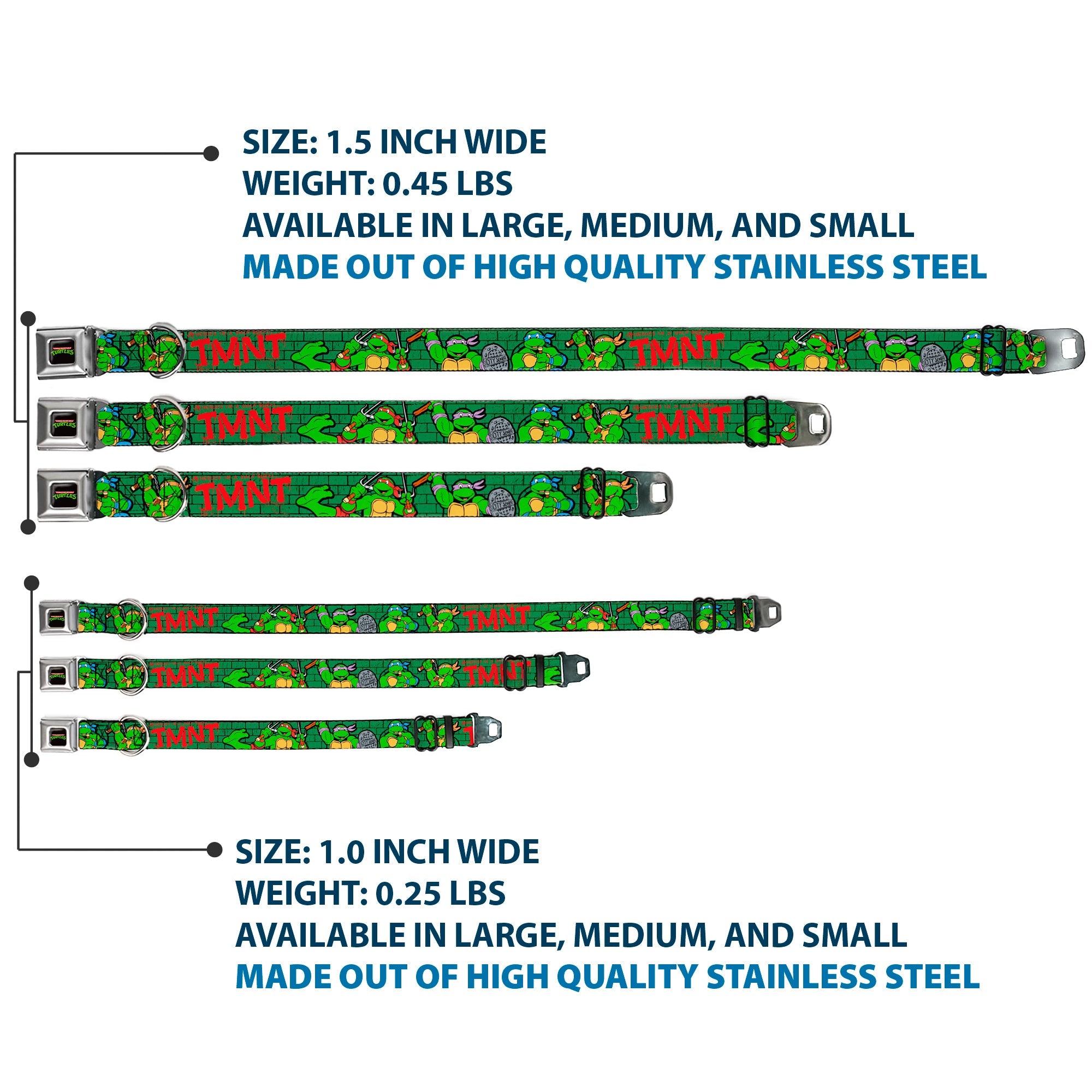 Classic TEENAGE MUTANT NINJA TURTLES Logo Seatbelt Buckle Collar - Classic Teenage Mutant Ninja Turtles Group Pose2/TMNT Green Brick Wall