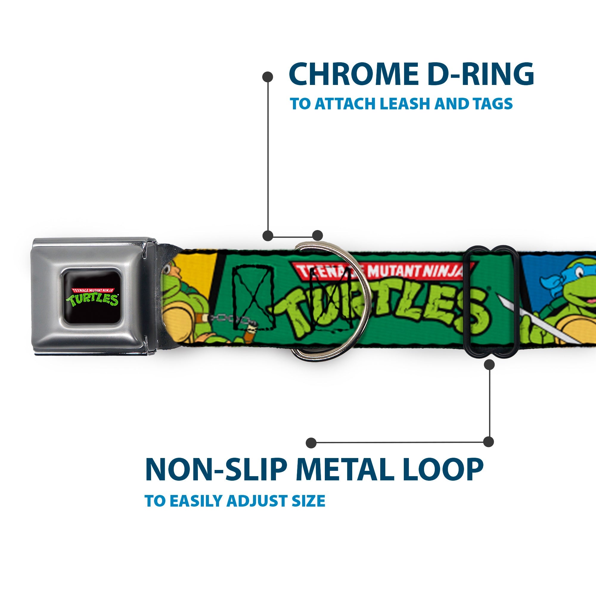 Classic TEENAGE MUTANT NINJA TURTLES Logo Seatbelt Buckle Collar - Classic TEENAGE MUTANT NINJA TURTLES Group Pose3/TMNT Logo Green/Multi Color