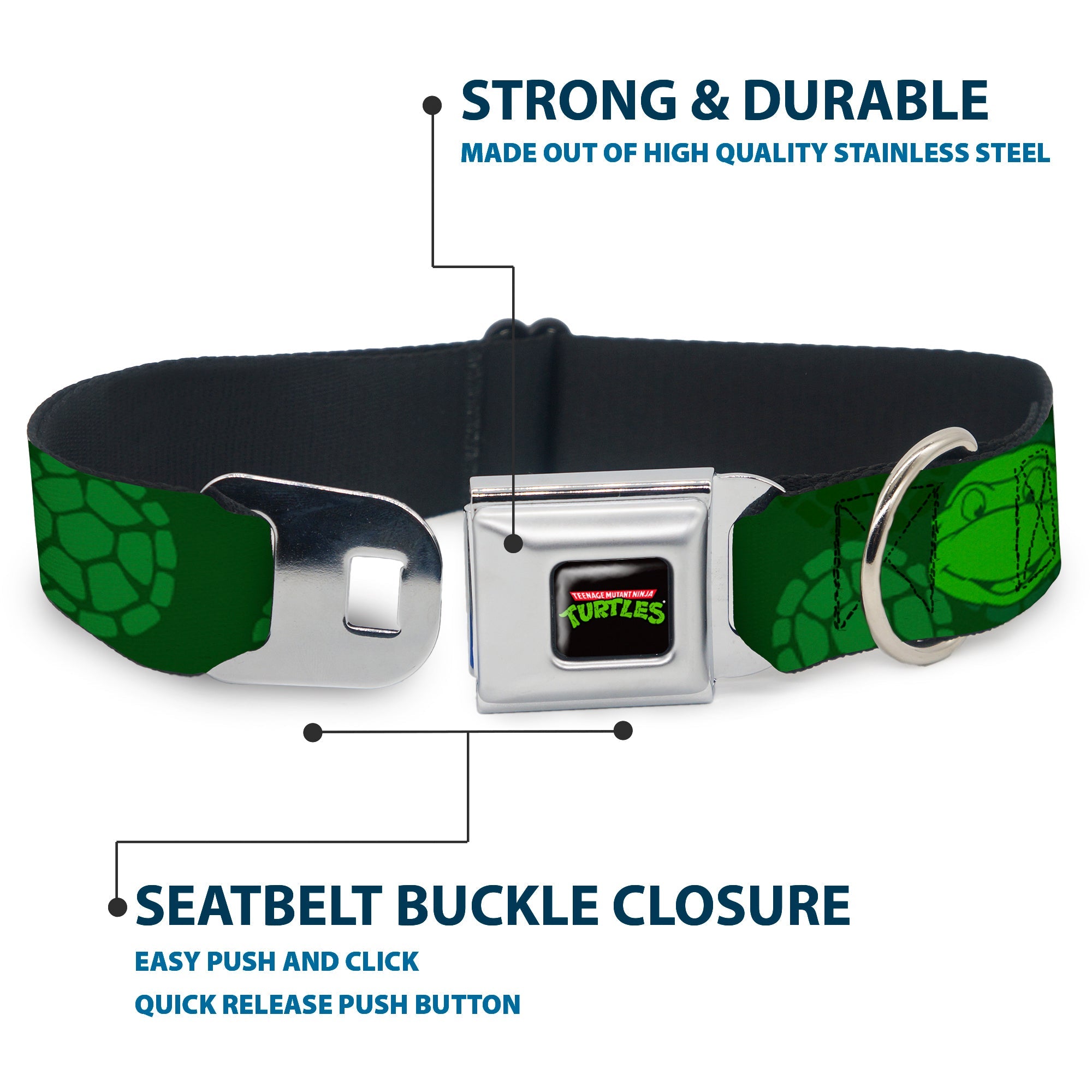 Classic TEENAGE MUTANT NINJA TURTLES Logo Seatbelt Buckle Collar - Classic Teenage Mutant Ninja Turtles Turtle Faces2 Greens