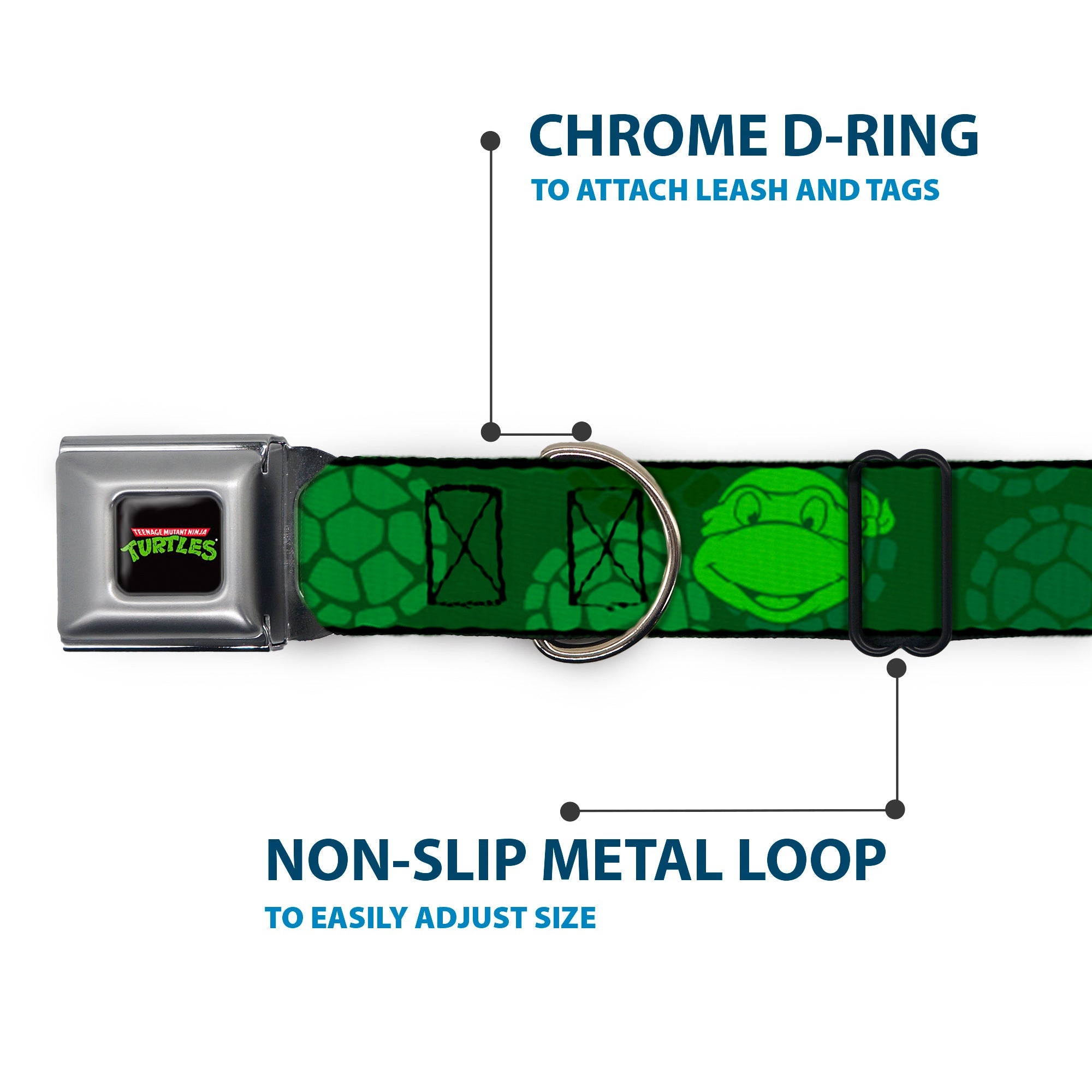 Classic TEENAGE MUTANT NINJA TURTLES Logo Seatbelt Buckle Collar - Classic Teenage Mutant Ninja Turtles Turtle Faces2 Greens