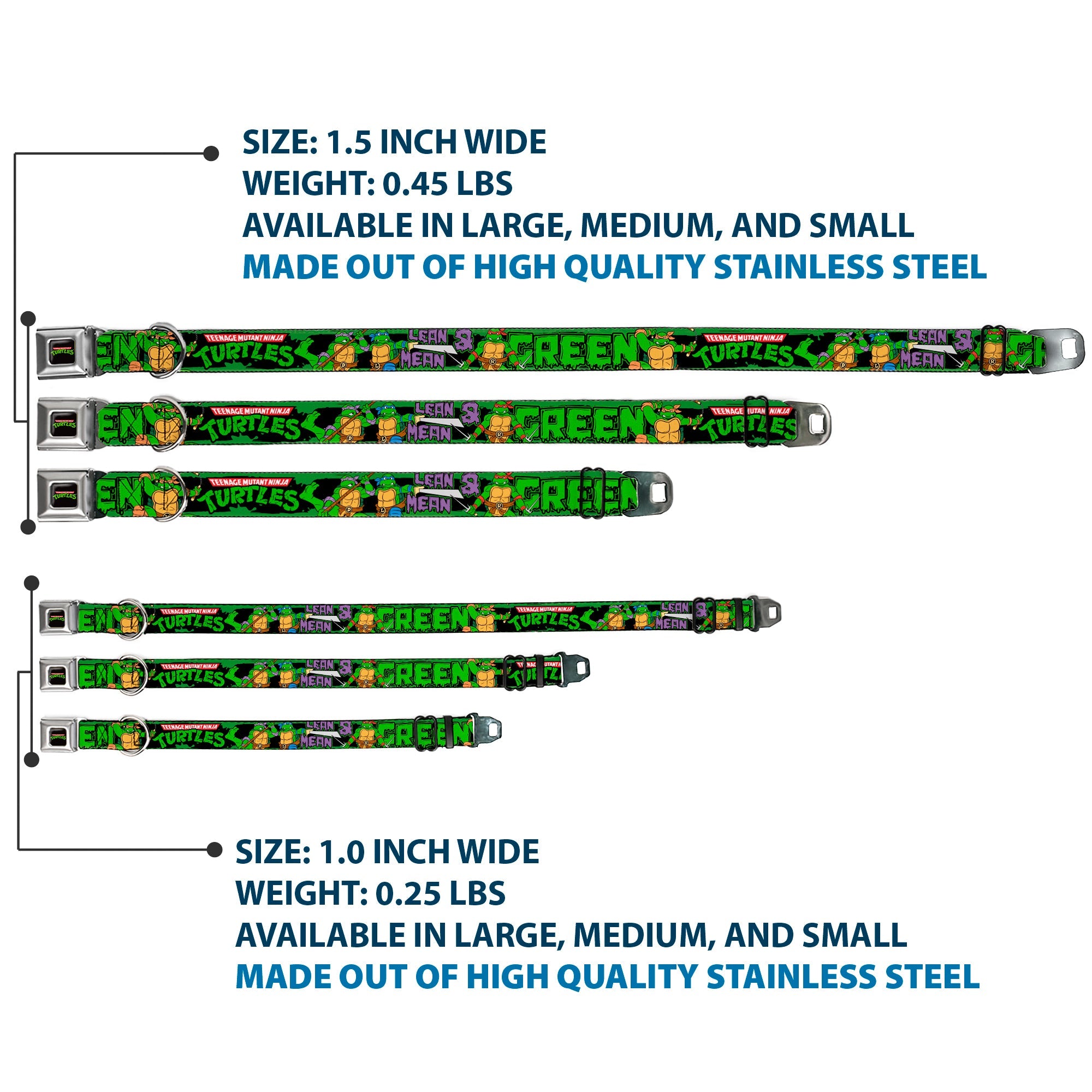Classic TEENAGE MUTANT NINJA TURTLES Logo Seatbelt Buckle Collar - Classic TEENAGE MUTANT NINJA TURTLES Logo/Group Pose5/LEAN MEAN & GREEN