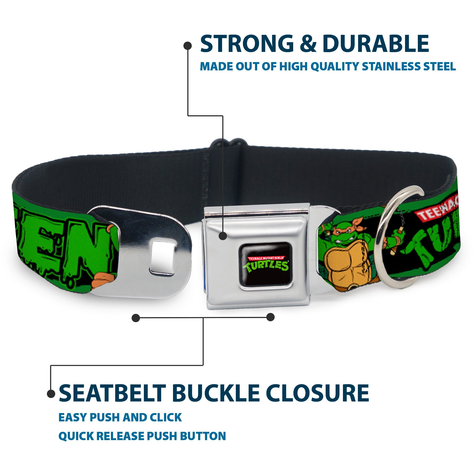 Classic TEENAGE MUTANT NINJA TURTLES Logo Seatbelt Buckle Collar - Classic TEENAGE MUTANT NINJA TURTLES Logo/Group Pose5/LEAN MEAN & GREEN