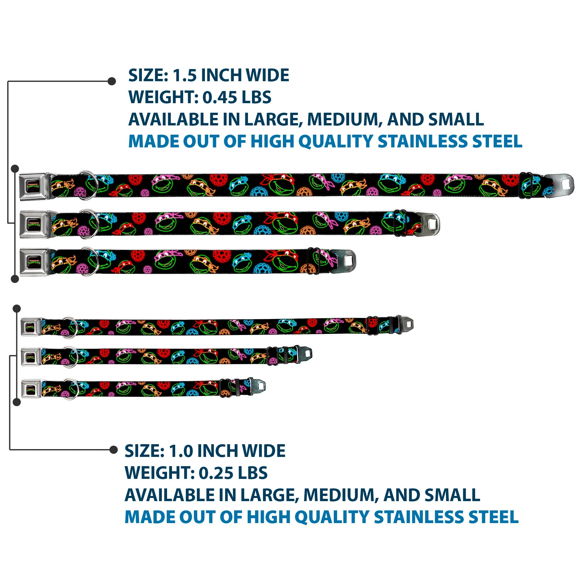 Classic TEENAGE MUTANT NINJA TURTLES Logo Seatbelt Buckle Collar - Classic Teenage Mutant Ninja Turtles Electric Expressions/Turtle Shells Black/Multi Neon