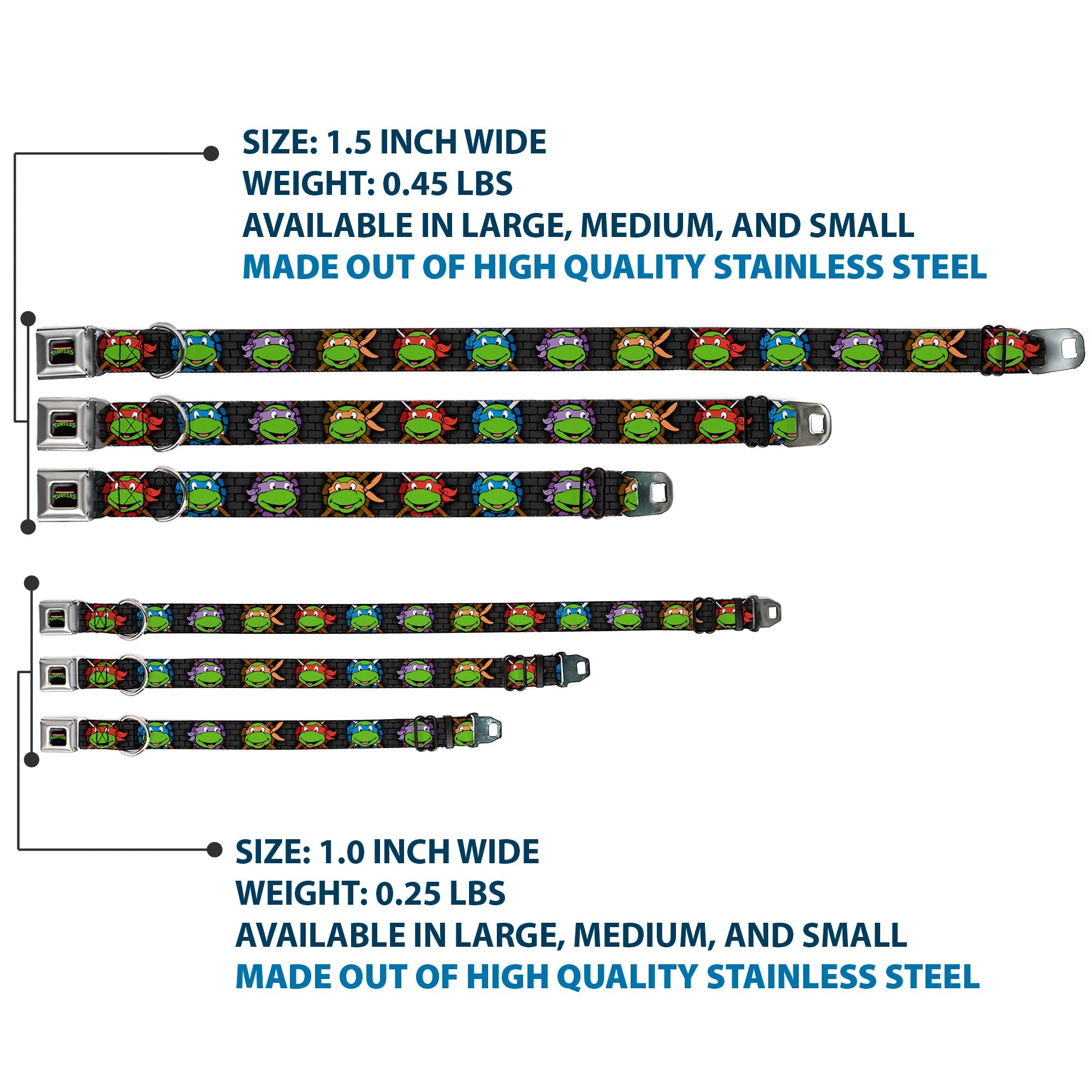 Classic TEENAGE MUTANT NINJA TURTLES Logo Seatbelt Buckle Collar - Classic Teenage Mutant Ninja Turtles Expessions/Battle Gear Gray/Multi Color