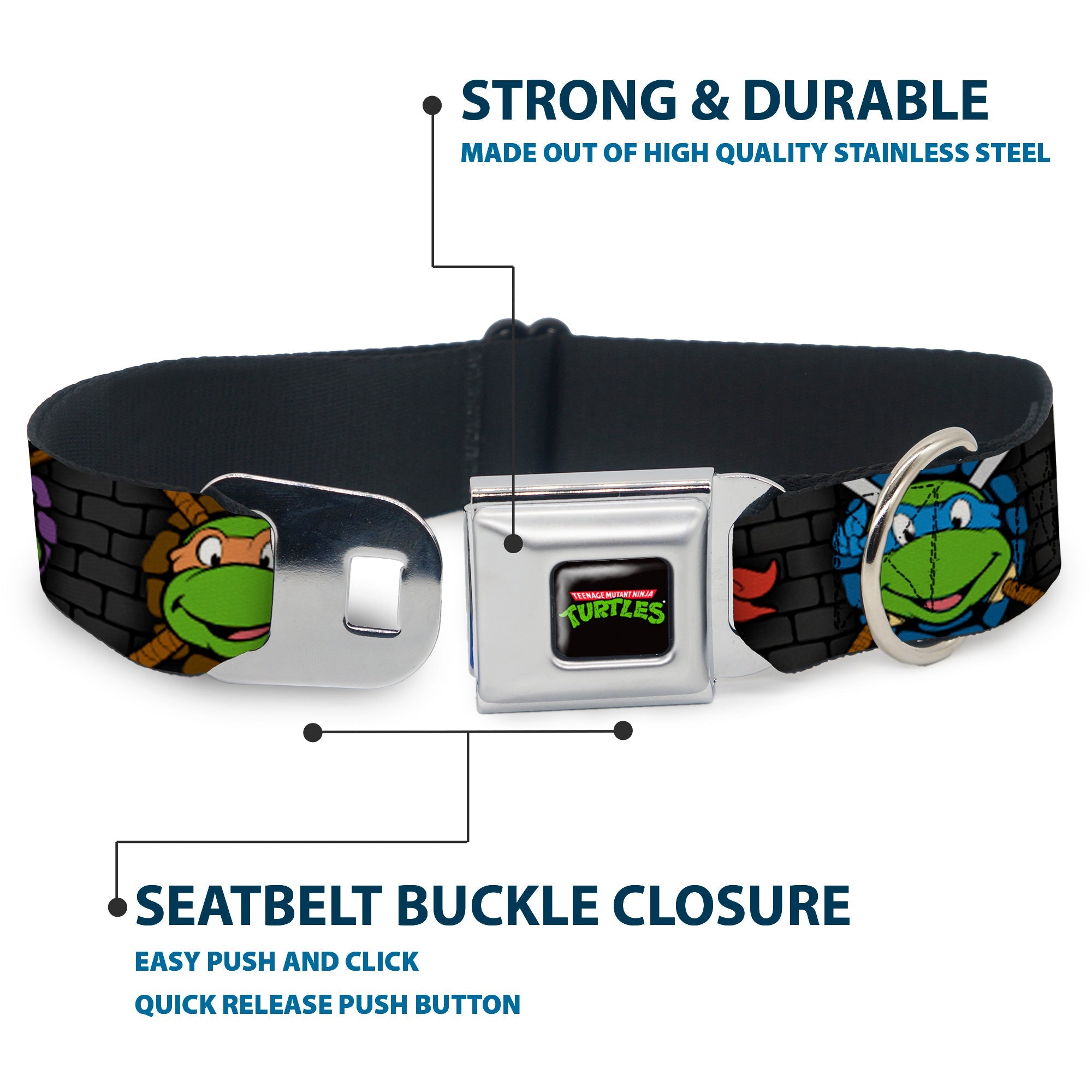 Classic TEENAGE MUTANT NINJA TURTLES Logo Seatbelt Buckle Collar - Classic Teenage Mutant Ninja Turtles Expessions/Battle Gear Gray/Multi Color