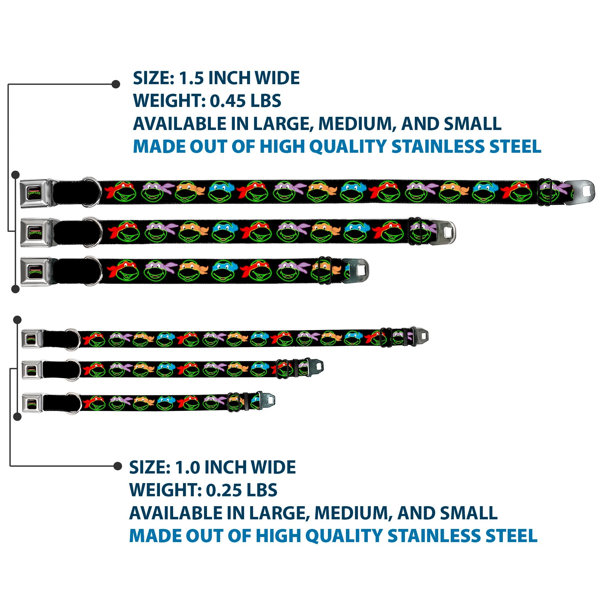 Classic TEENAGE MUTANT NINJA TURTLES Logo Seatbelt Buckle Collar - Classic Teenage Mutant Ninja Turtles Electric Expressions Black/Multi Neon