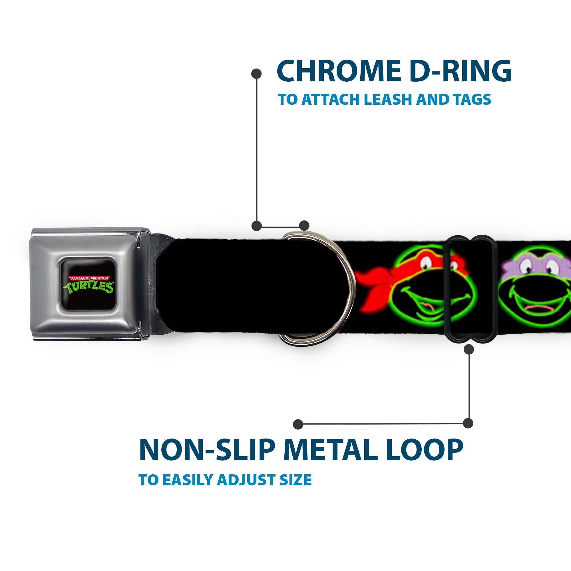 Classic TEENAGE MUTANT NINJA TURTLES Logo Seatbelt Buckle Collar - Classic Teenage Mutant Ninja Turtles Electric Expressions Black/Multi Neon