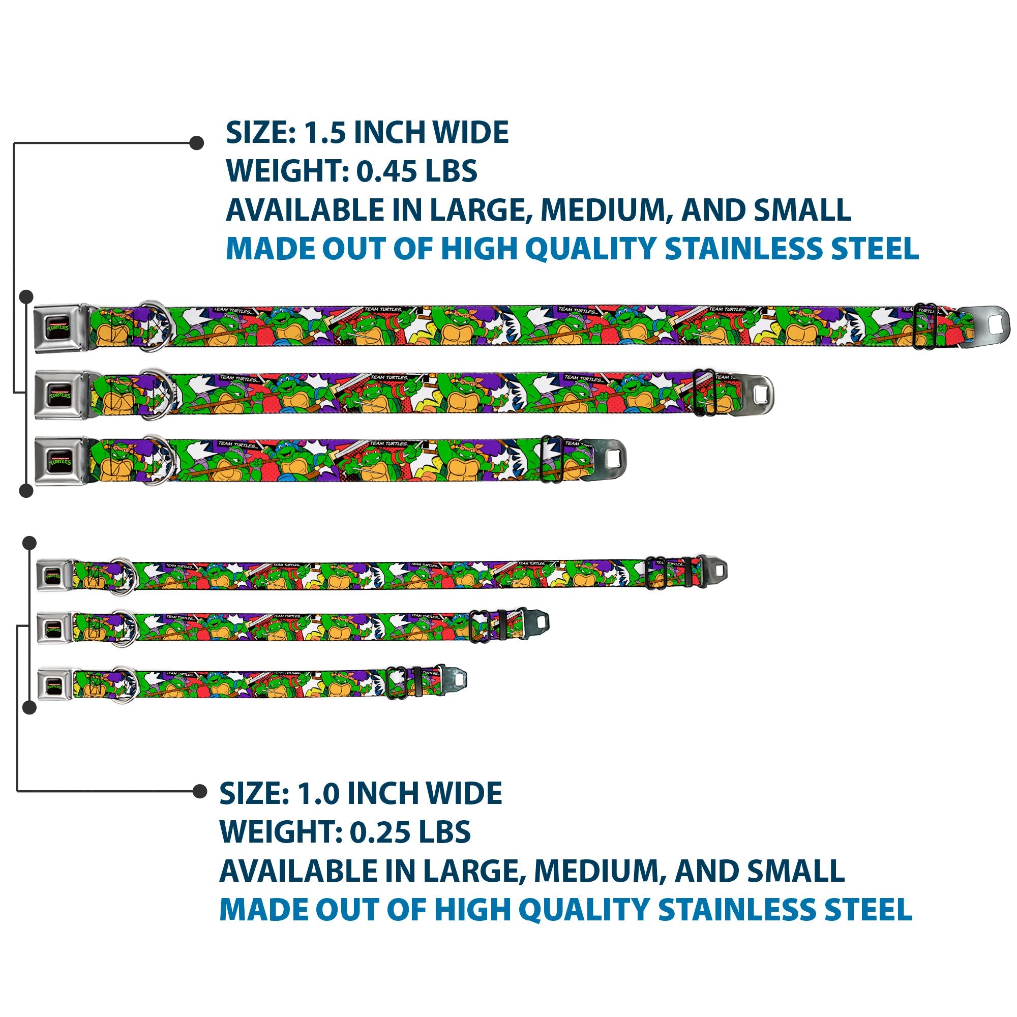 Classic TMNT Logo Seatbelt Buckle Collar - Classic Teenage Mutant Ninja Turtles Action Poses/TEAM TURTLES