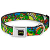 Classic TMNT Logo Full Color Seatbelt Buckle Collar - Classic Teenage Mutant Ninja Turtles Action Poses/Action Bubbles Dots Blues