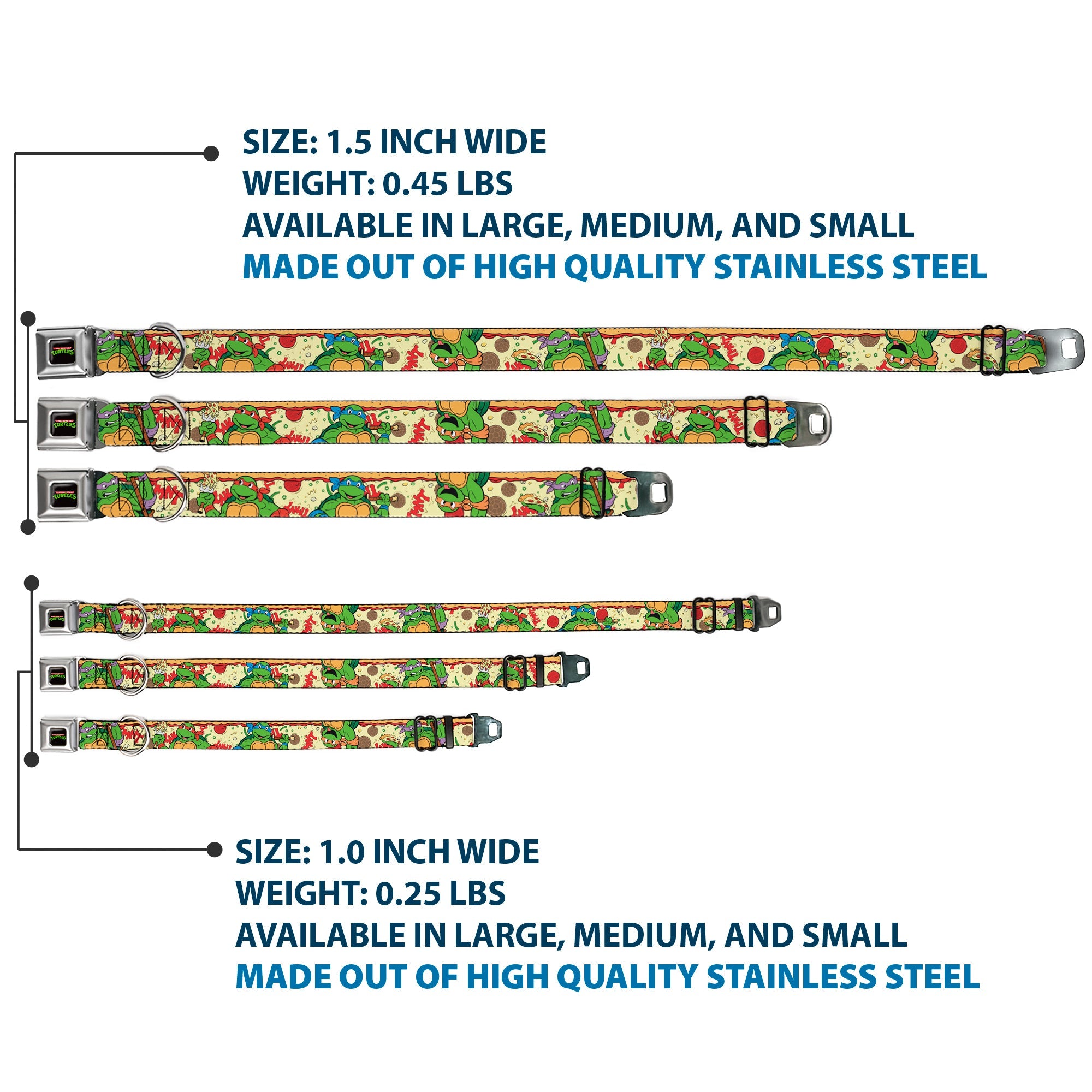 Classic TMNT Logo Seatbelt Buckle Collar - Classic TMNT Turtle Pizza