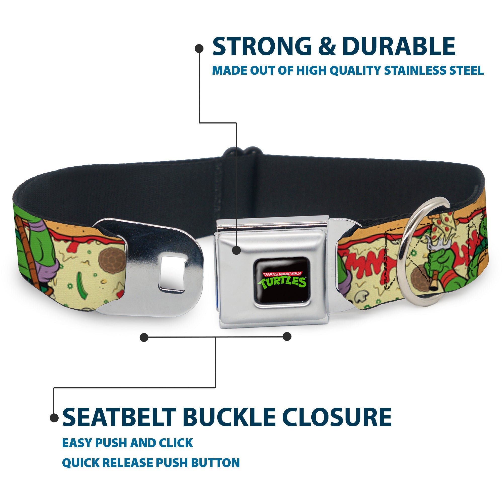 Classic TMNT Logo Seatbelt Buckle Collar - Classic TMNT Turtle Pizza