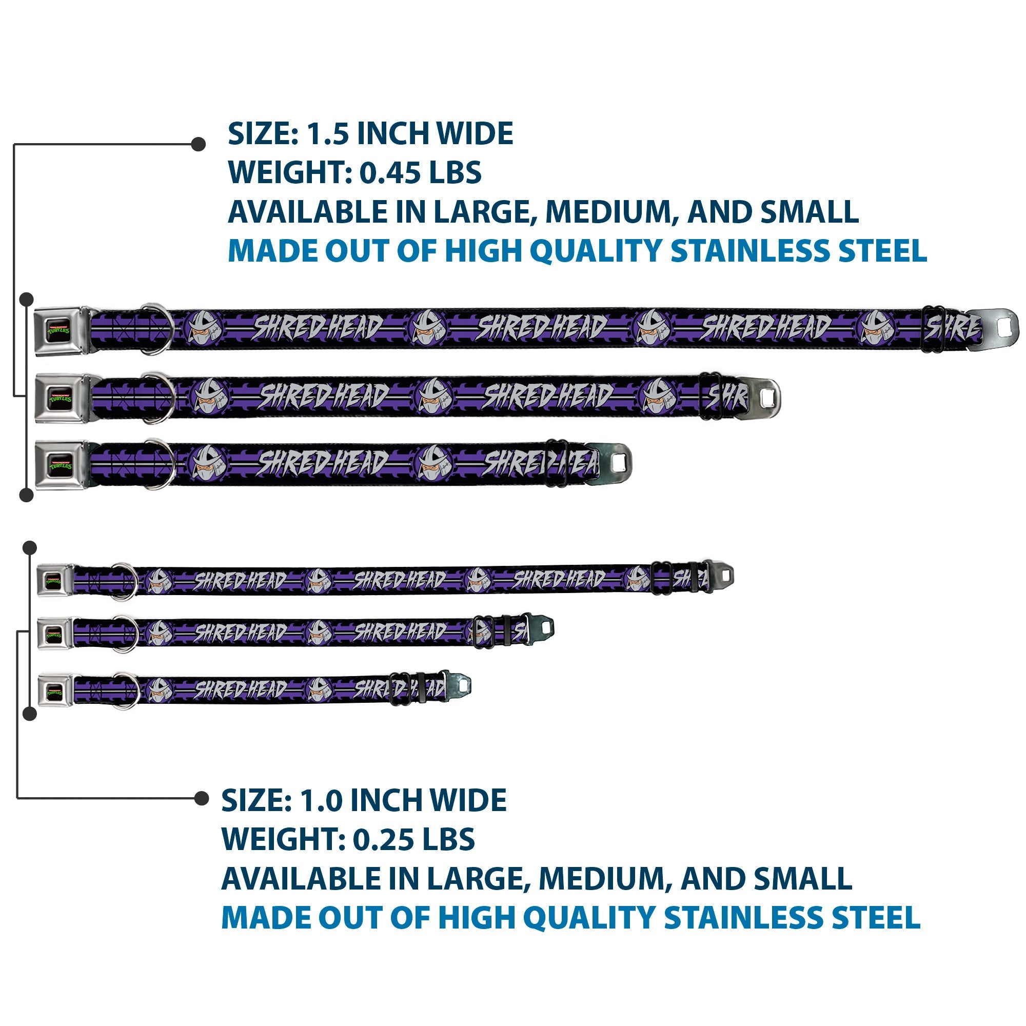 Classic TMNT Logo Seatbelt Buckle Collar - Shredder Head SHRED HEAD/Stripe Black/Purple/Gray