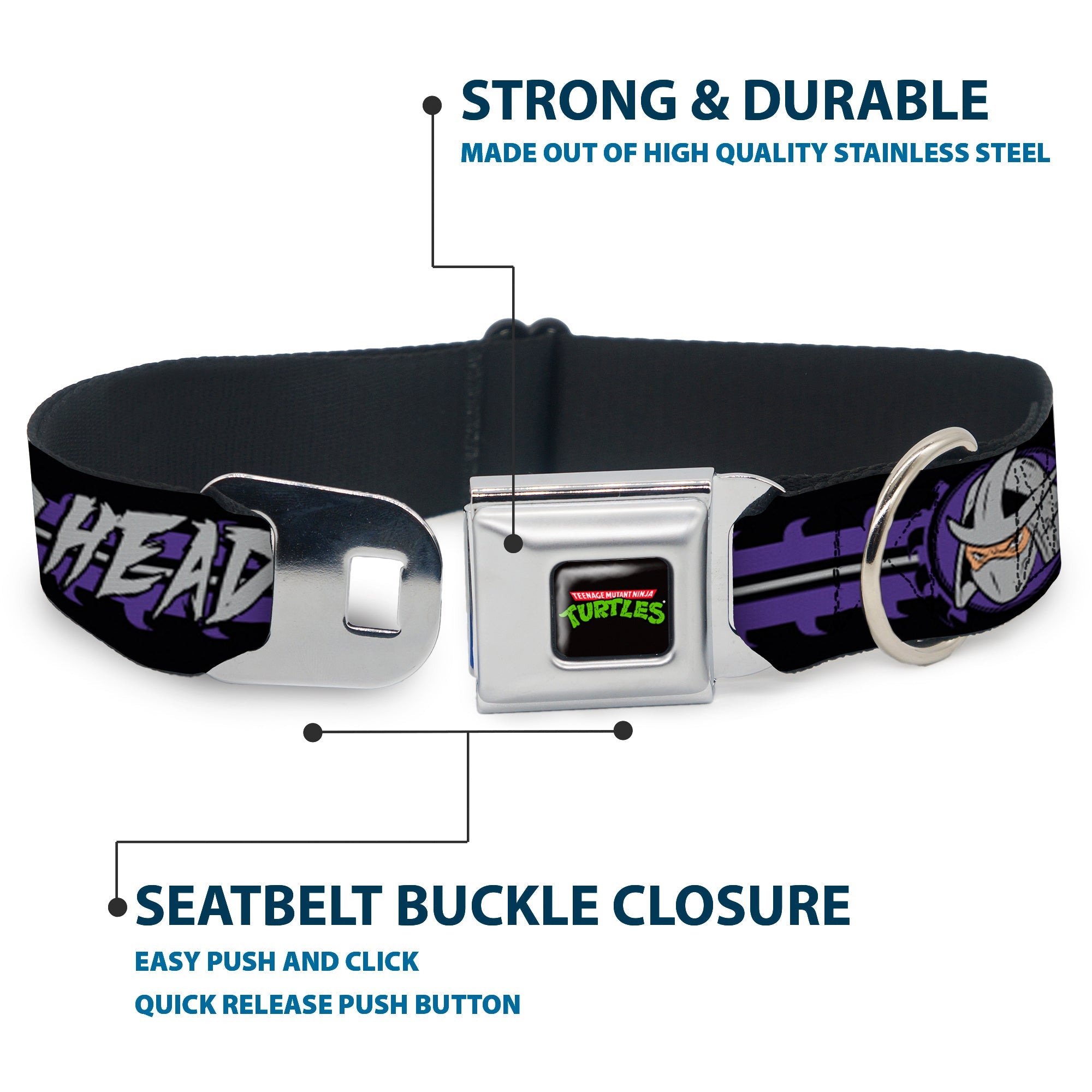 Classic TMNT Logo Seatbelt Buckle Collar - Shredder Head SHRED HEAD/Stripe Black/Purple/Gray
