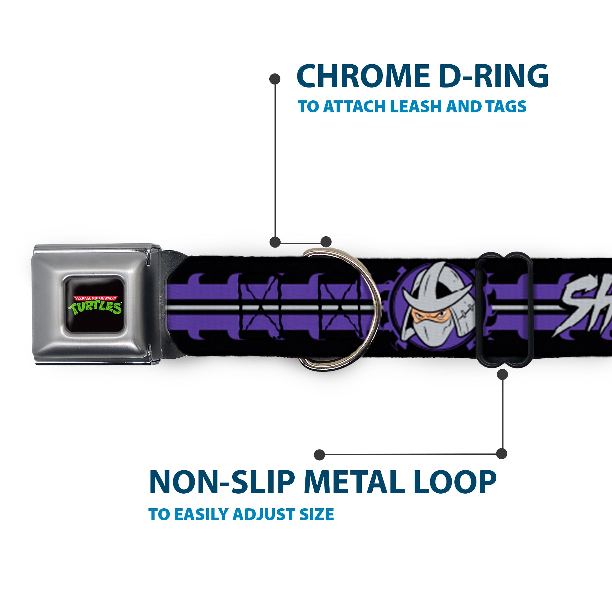 Classic TMNT Logo Seatbelt Buckle Collar - Shredder Head SHRED HEAD/Stripe Black/Purple/Gray