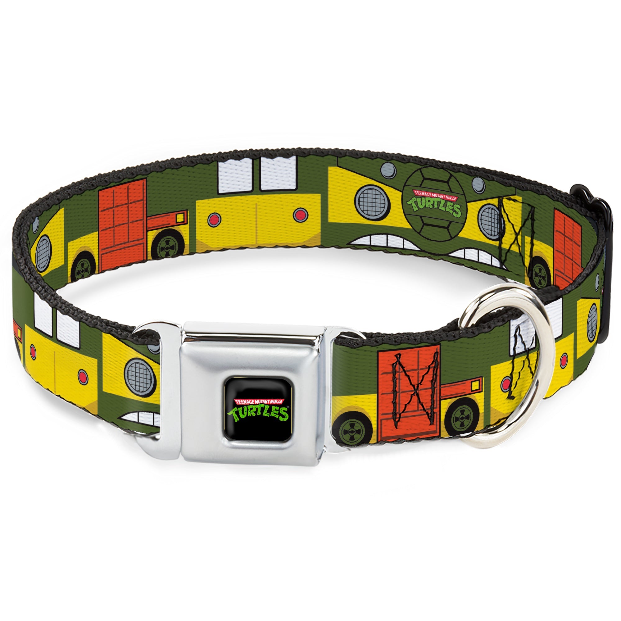 Classic TEENAGE MUTANT NINJA TURTLES Logo Full Color Seatbelt Buckle Collar - Classic TMNT Ninja Turtles Party Van All Sides Green/Yellow/Orange
