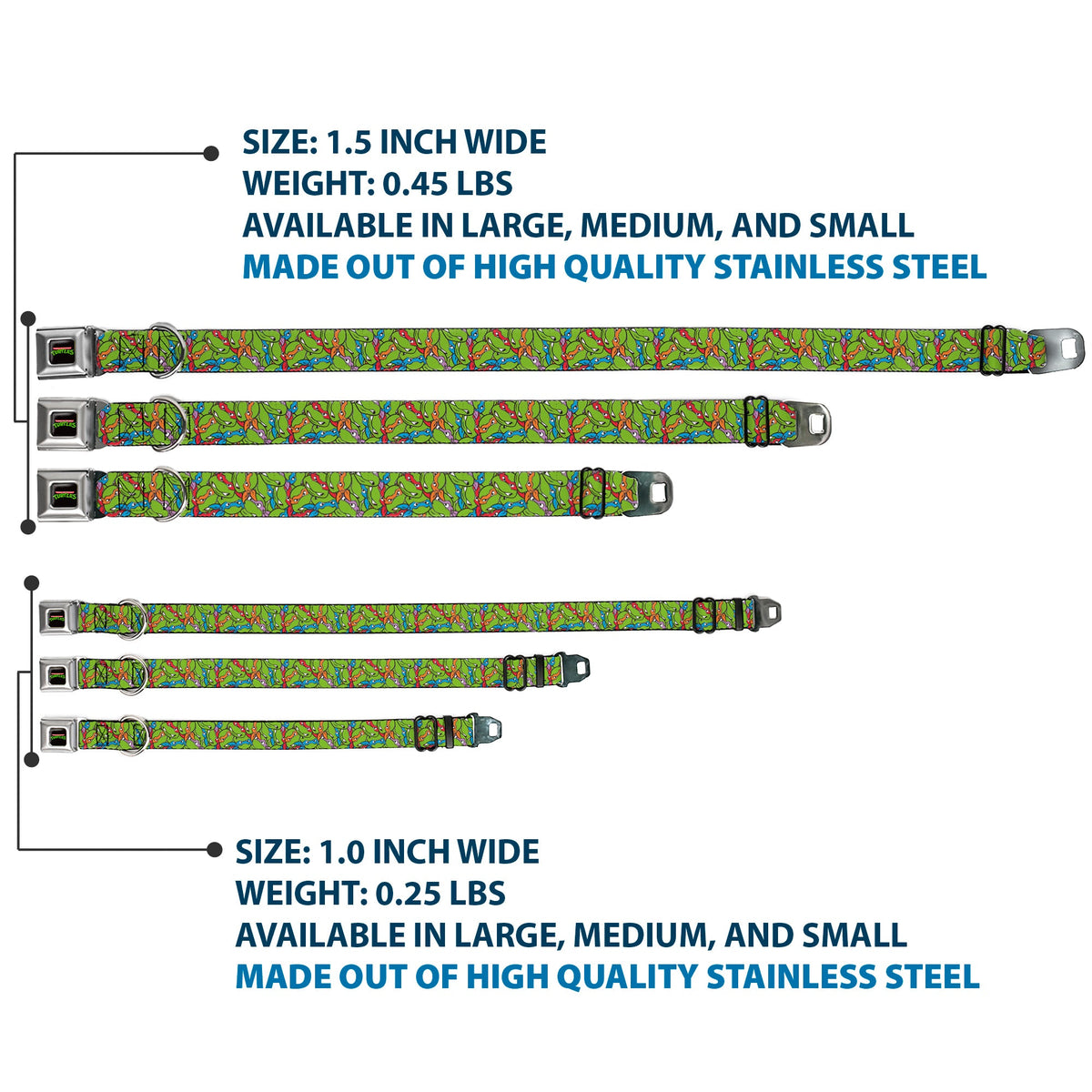 Classic TEENAGE MUTANT NINJA TURTLES Logo Seatbelt Buckle Collar - Teenage Mutant Ninja Turtles Faces Stacked Green/Multi Color