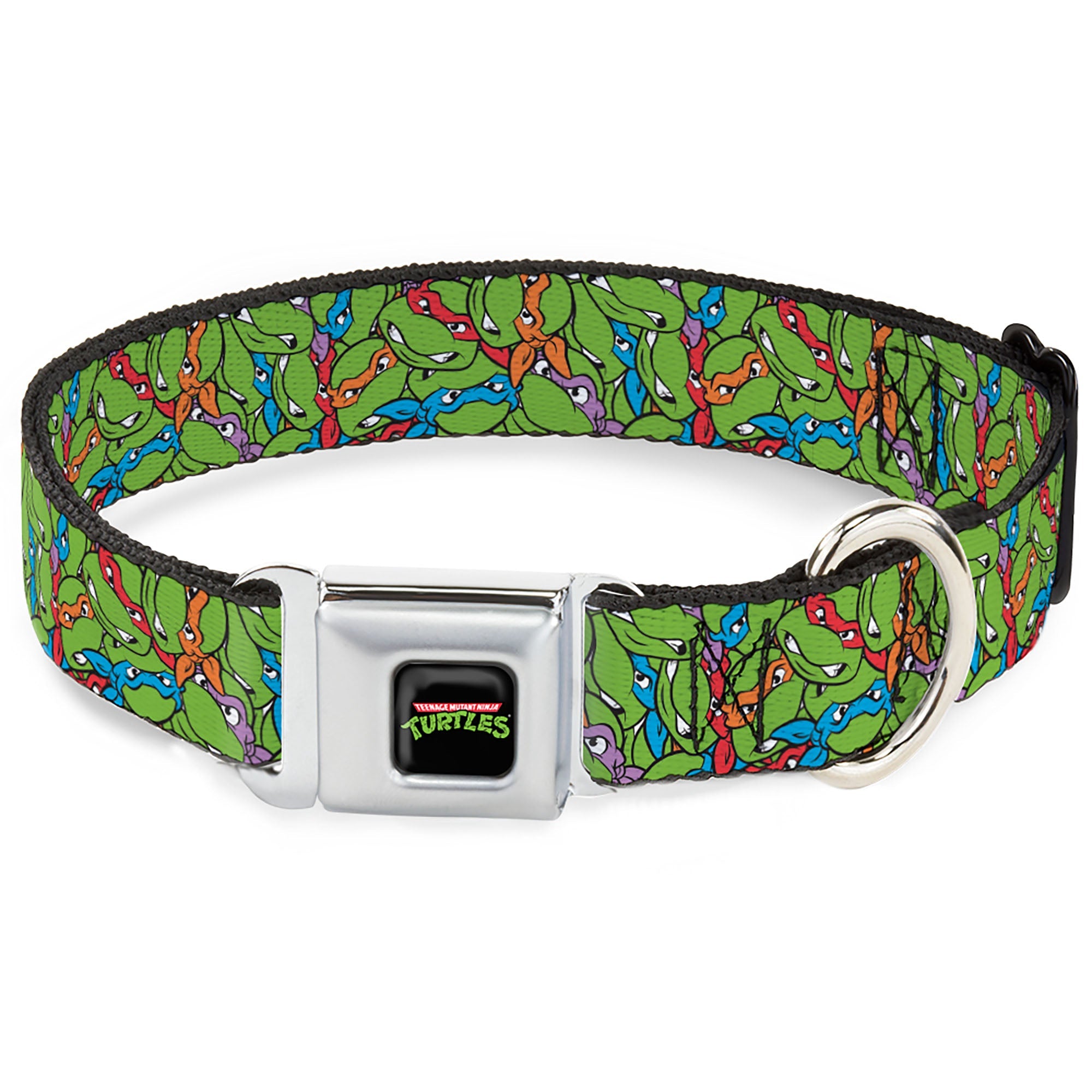 Classic TEENAGE MUTANT NINJA TURTLES Logo Seatbelt Buckle Collar - Teenage Mutant Ninja Turtles Faces Stacked Green/Multi Color