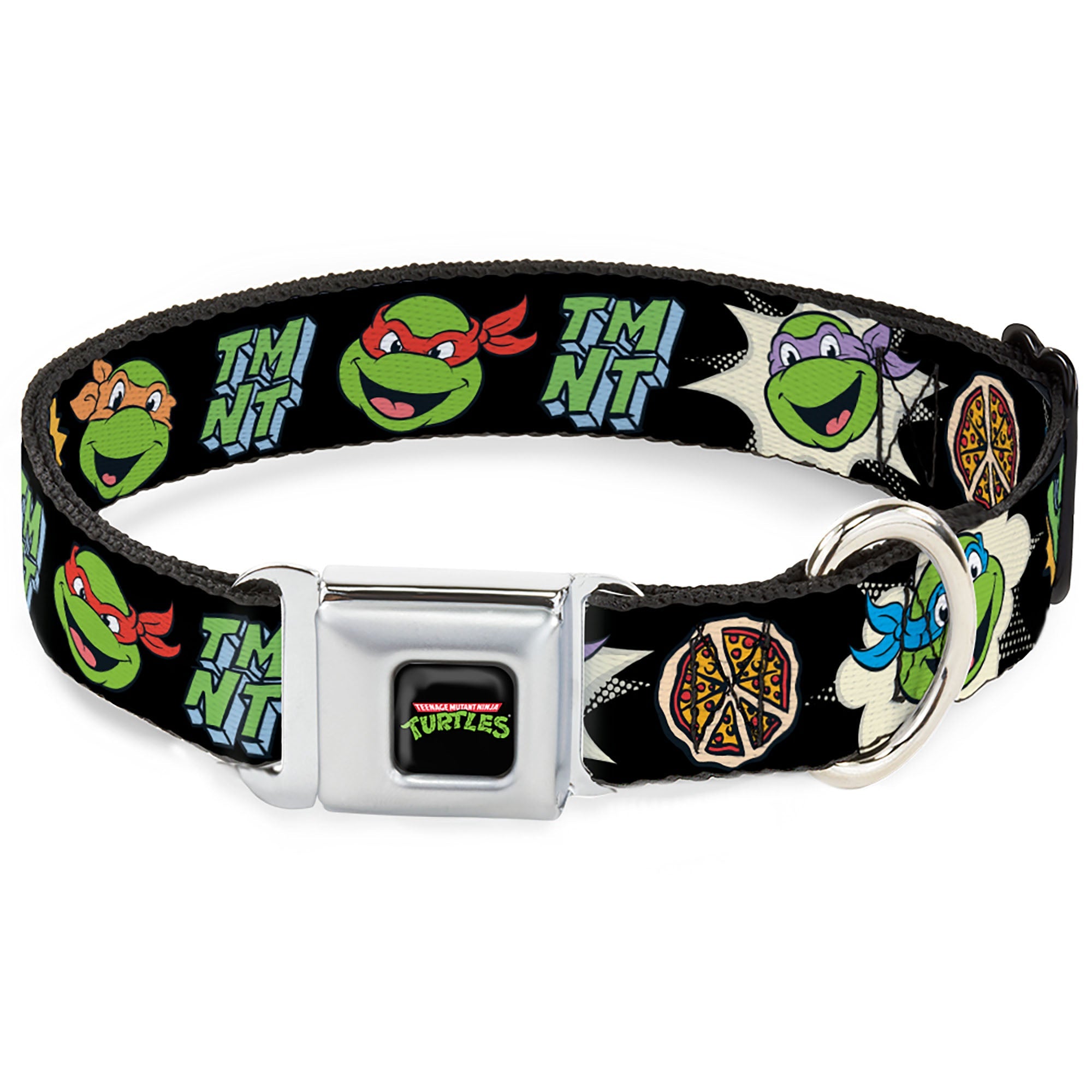 Classic TEENAGE MUTANT NINJA TURTLES Logo Seatbelt Buckle Collar - Teenage Mutant Ninja Turtles Faces and Icons Black/Multi Color