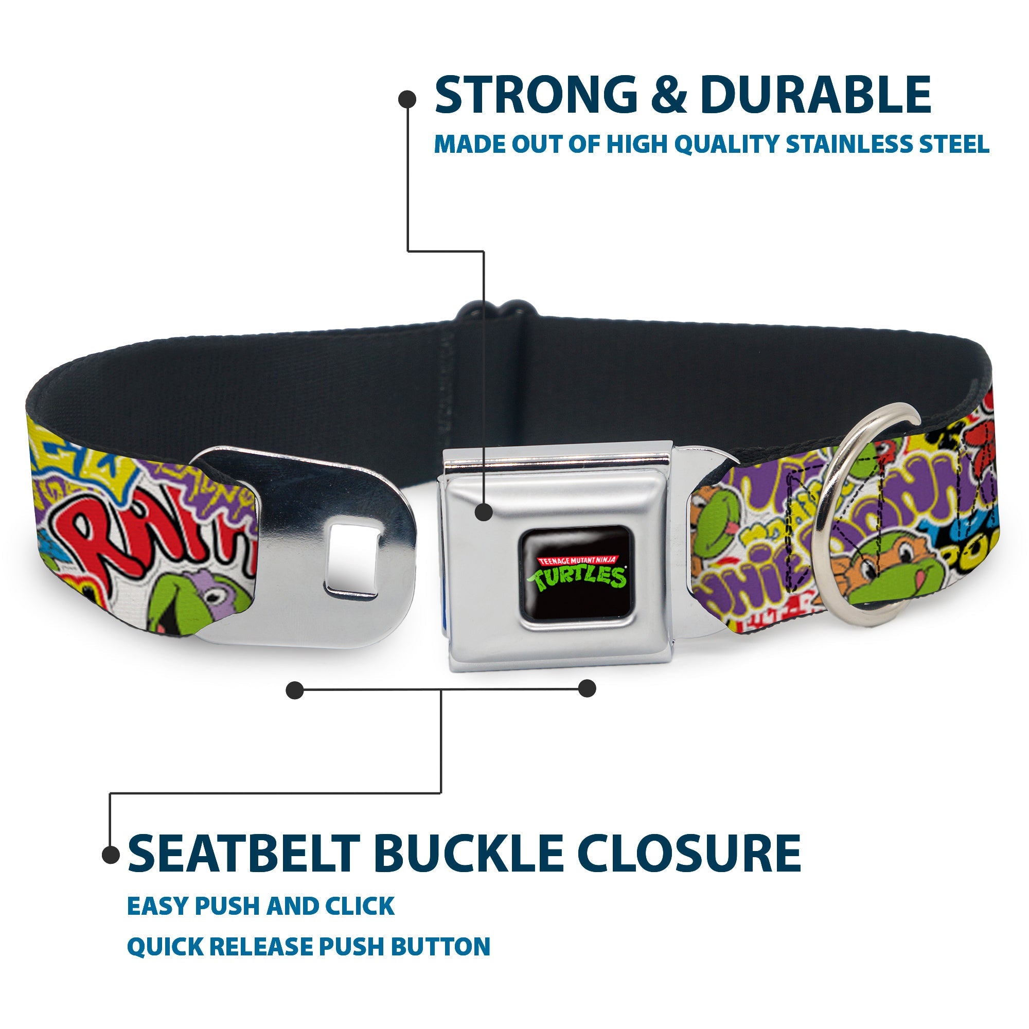 Classic TEENAGE MUTANT NINJA TURTLES Logo Seatbelt Buckle Collar - Teenage Mutant Ninja Turtles Sticker Slaps Collage White/Multi Color