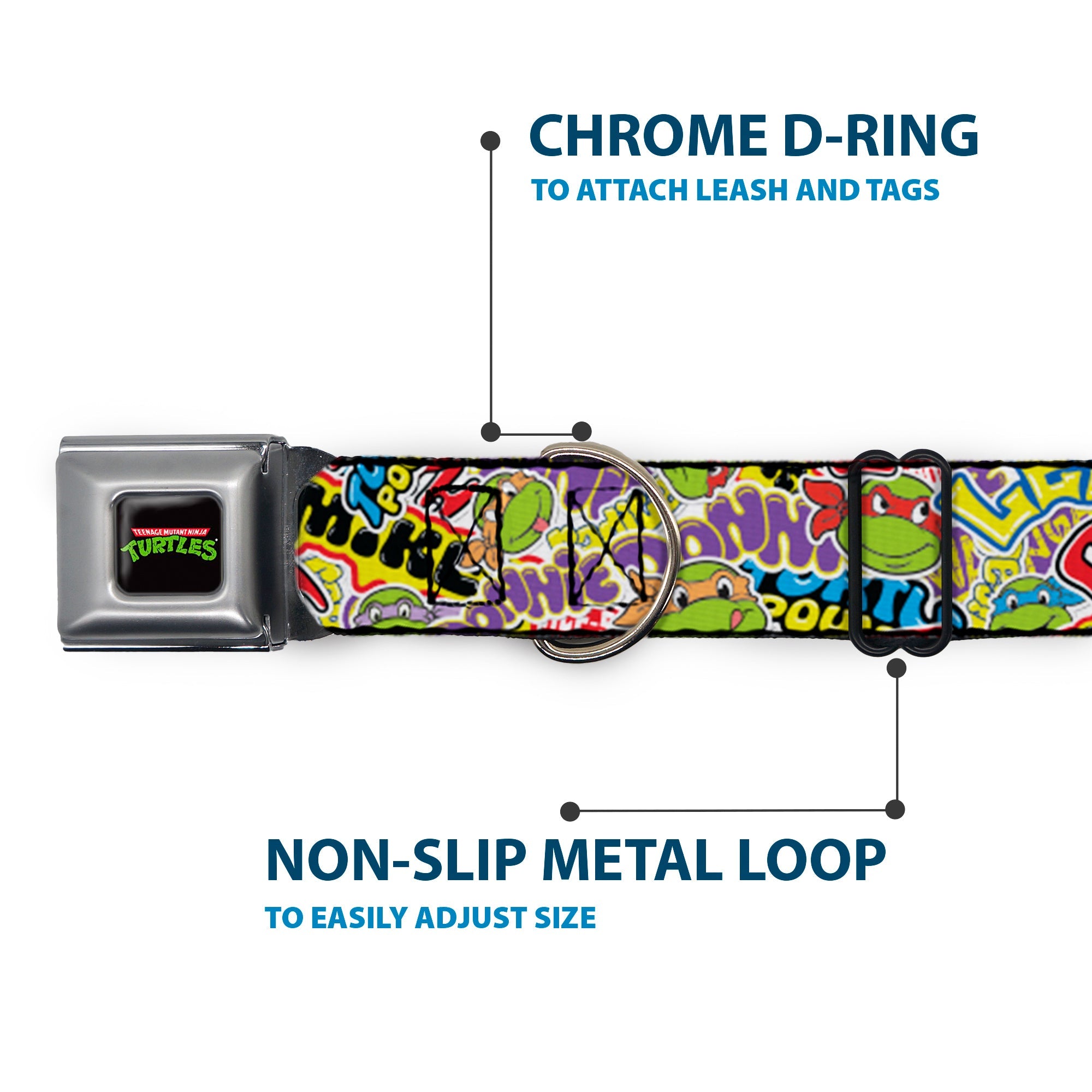 Classic TEENAGE MUTANT NINJA TURTLES Logo Seatbelt Buckle Collar - Teenage Mutant Ninja Turtles Sticker Slaps Collage White/Multi Color