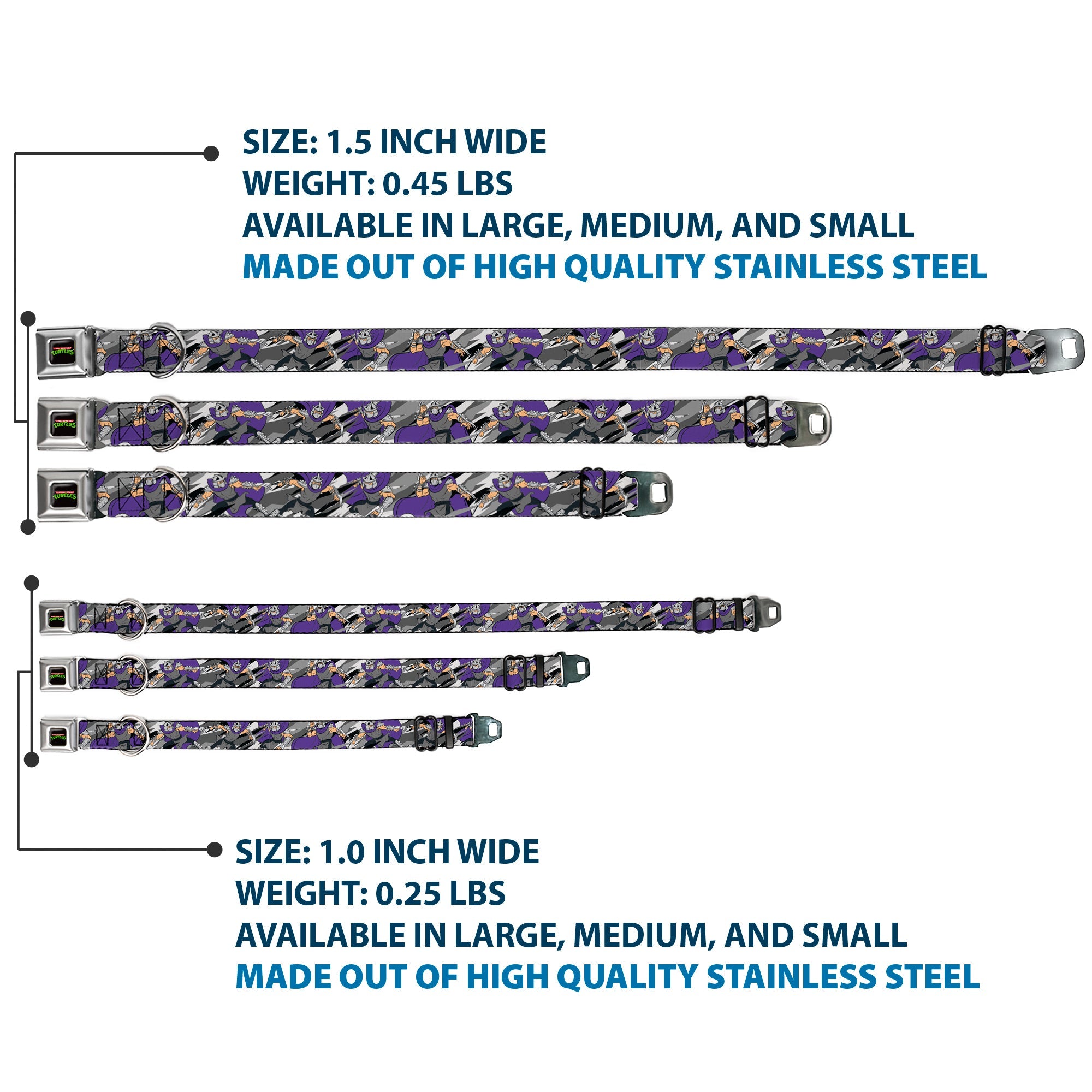 Classic TEENAGE MUTANT NINJA TURTLES Logo Seatbelt Buckle Collar - Teenage Mutant Ninja Turtles Shredder Action Poses Grays/Purple