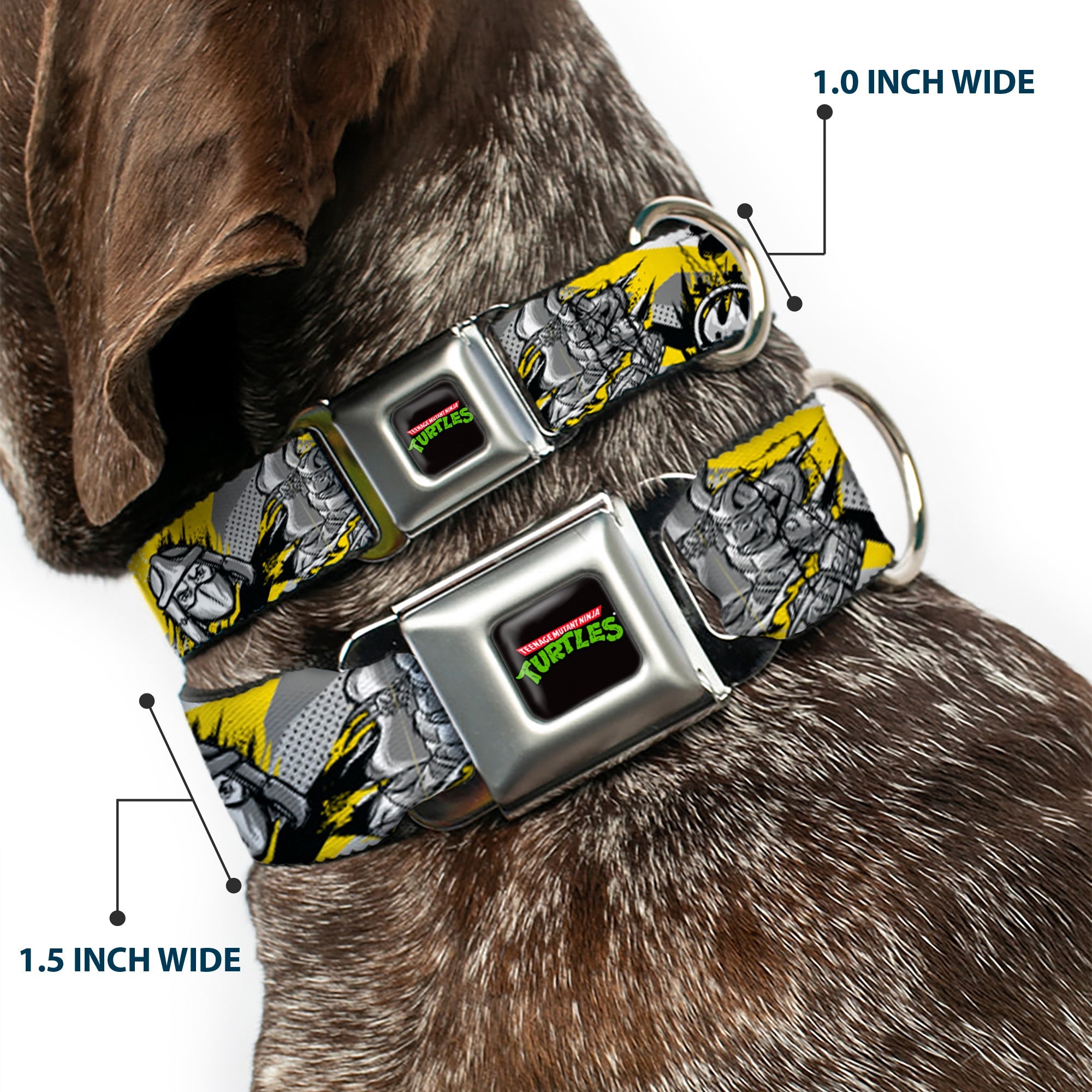 Classic TEENAGE MUTANT NINJA TURTLES Logo Seatbelt Buckle Collar - Teenage Mutant Ninja Turtles Shredder Pose and Icons Grays/Yellow