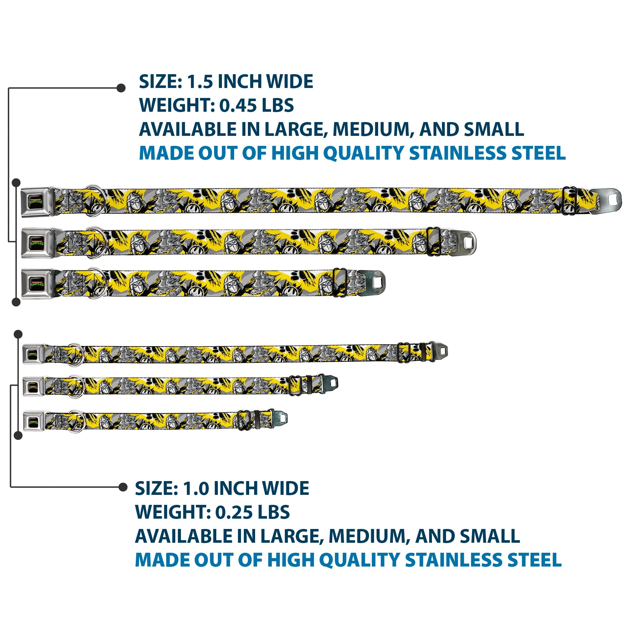 Classic TEENAGE MUTANT NINJA TURTLES Logo Seatbelt Buckle Collar - Teenage Mutant Ninja Turtles Shredder Pose and Icons Grays/Yellow