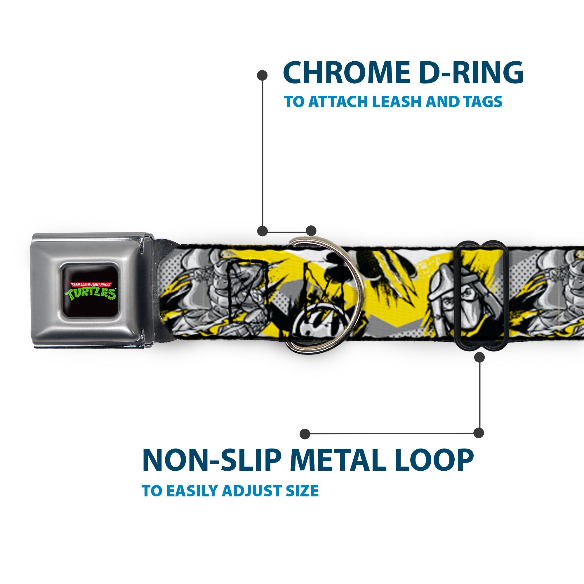 Classic TEENAGE MUTANT NINJA TURTLES Logo Seatbelt Buckle Collar - Teenage Mutant Ninja Turtles Shredder Pose and Icons Grays/Yellow