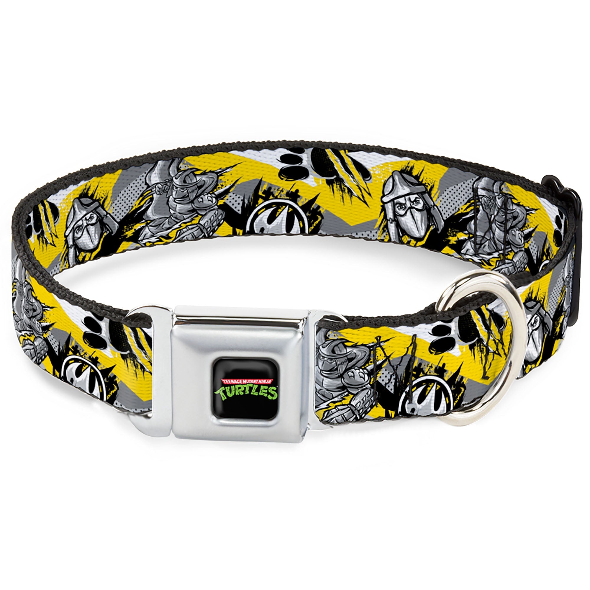 Classic TEENAGE MUTANT NINJA TURTLES Logo Seatbelt Buckle Collar - Teenage Mutant Ninja Turtles Shredder Pose and Icons Grays/Yellow