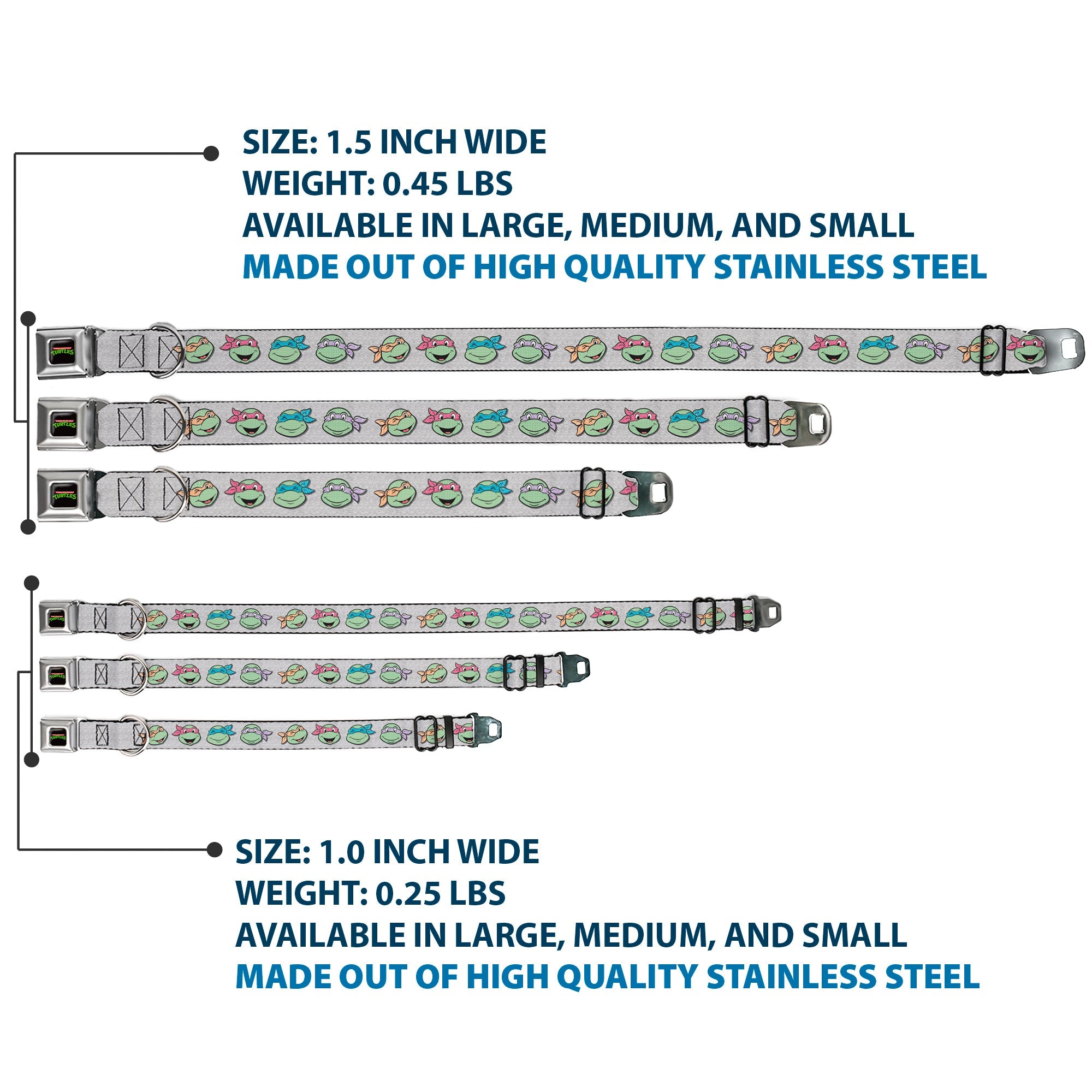 Classic TEENAGE MUTANT NINJA TURTLES Logo Seatbelt Buckle Collar - Teenage Mutant Ninja Turtles Expressions Gray